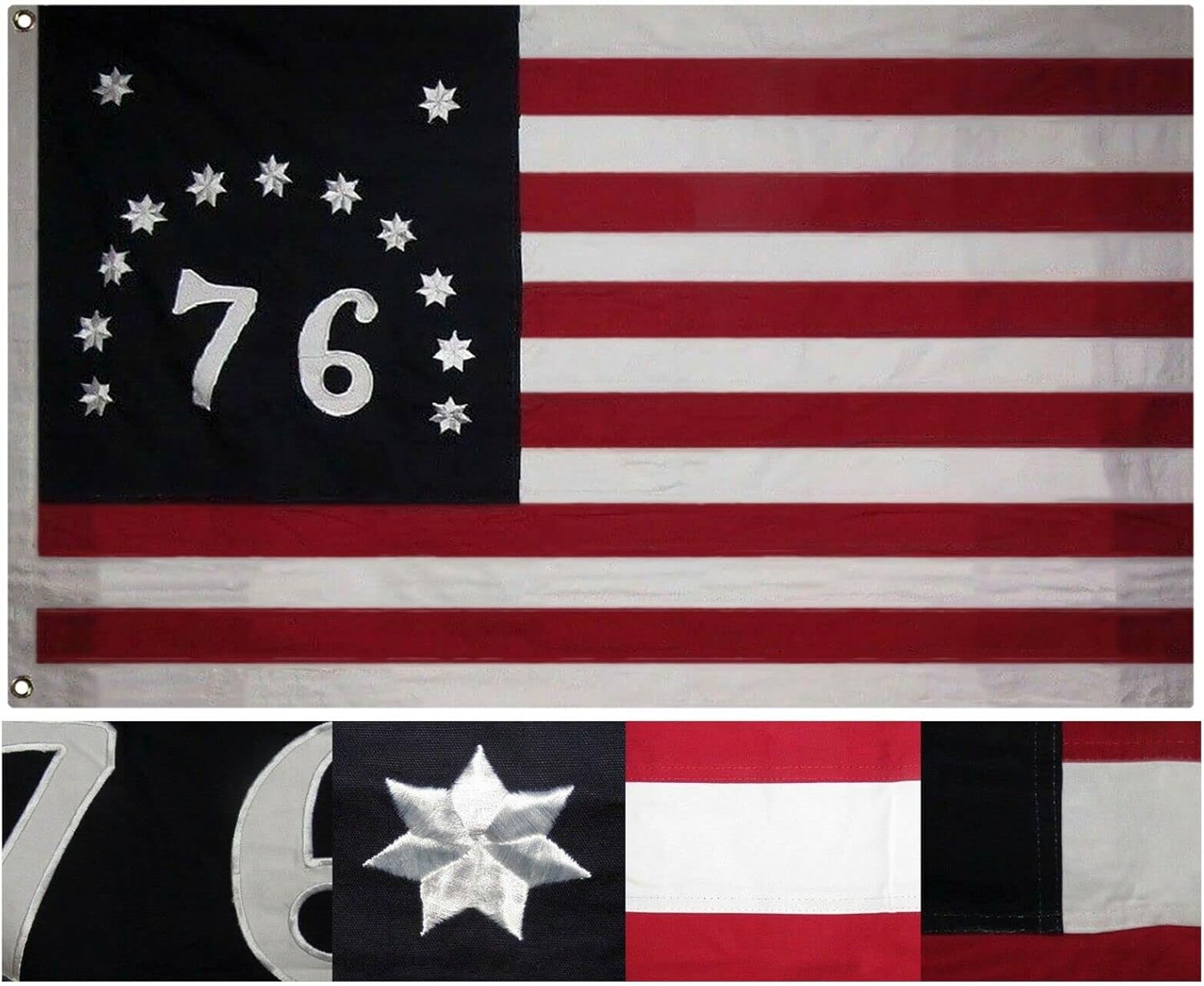 Premium 3×5 Embroidered Sewn Bennington 1776 100% Cotton Flag 3’x5′ 2 Clips (C2)