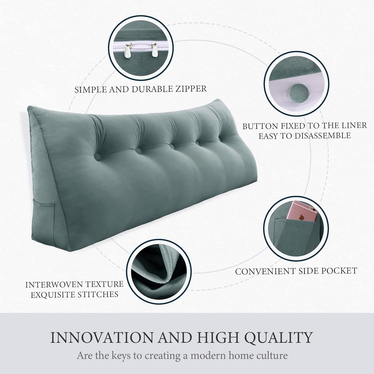 BNCKTRD Almohada de cuña para cabecero, almohada de lectura triangular, tamaño California King, almohada de apoyo para sentarse en la cama, sofá