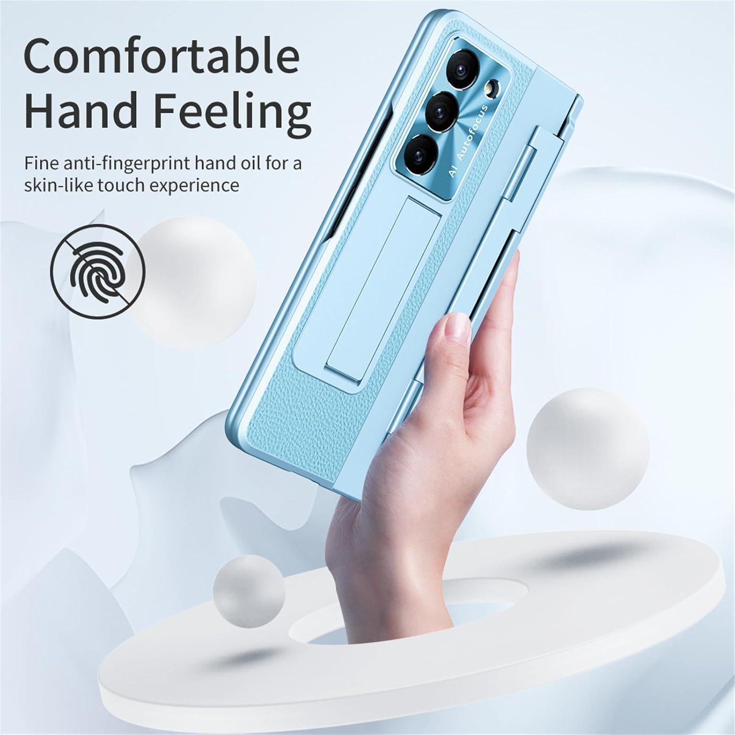 Z Fold 5 – Funda de piel ZFold5 con soporte, compatible con Samsung Galaxy Z Fold 5 2023 (azul)