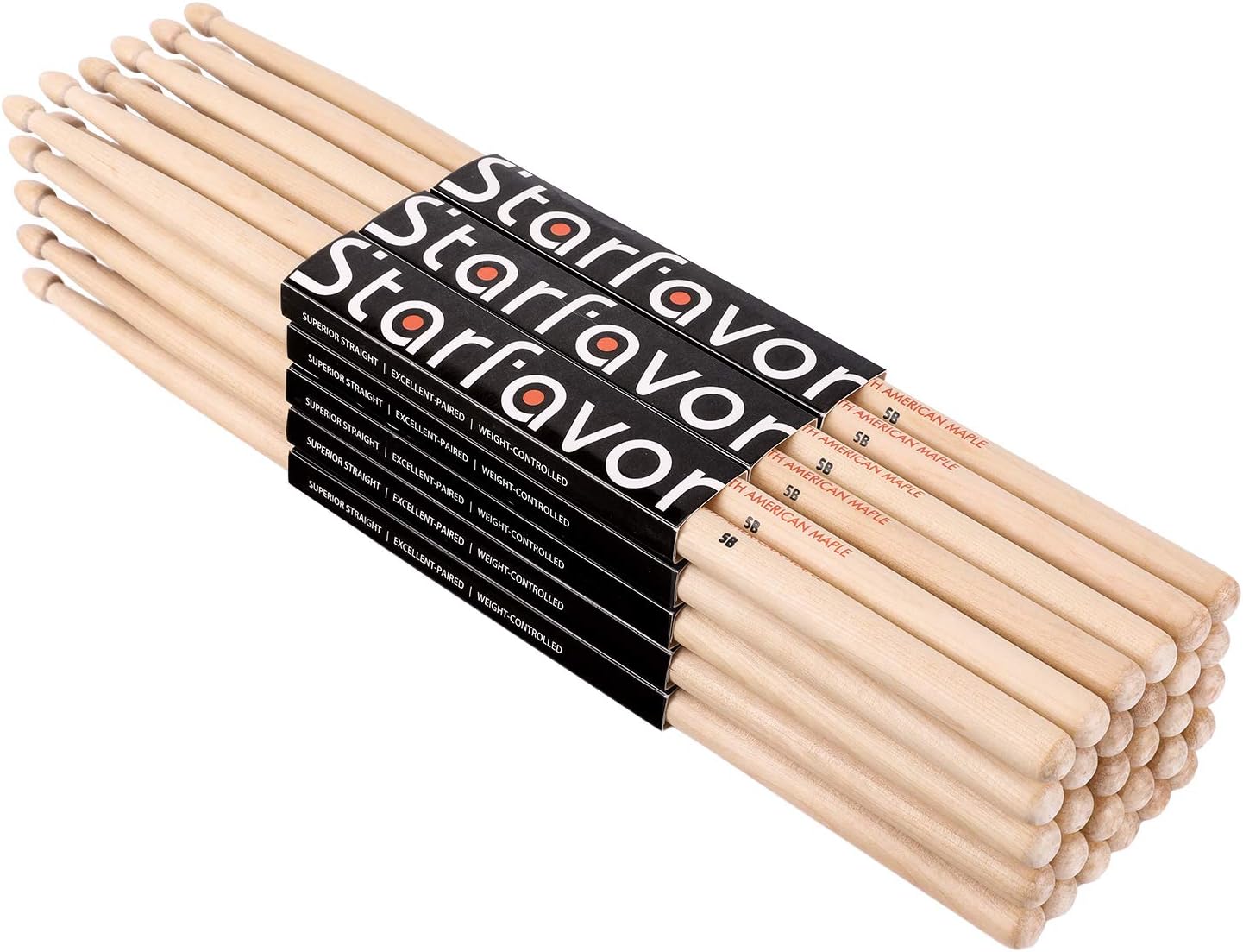 Starfavor 15 pares de baquetas 5B Classic America de madera de arce con punta de lágrima para adultos, niños y principiantes