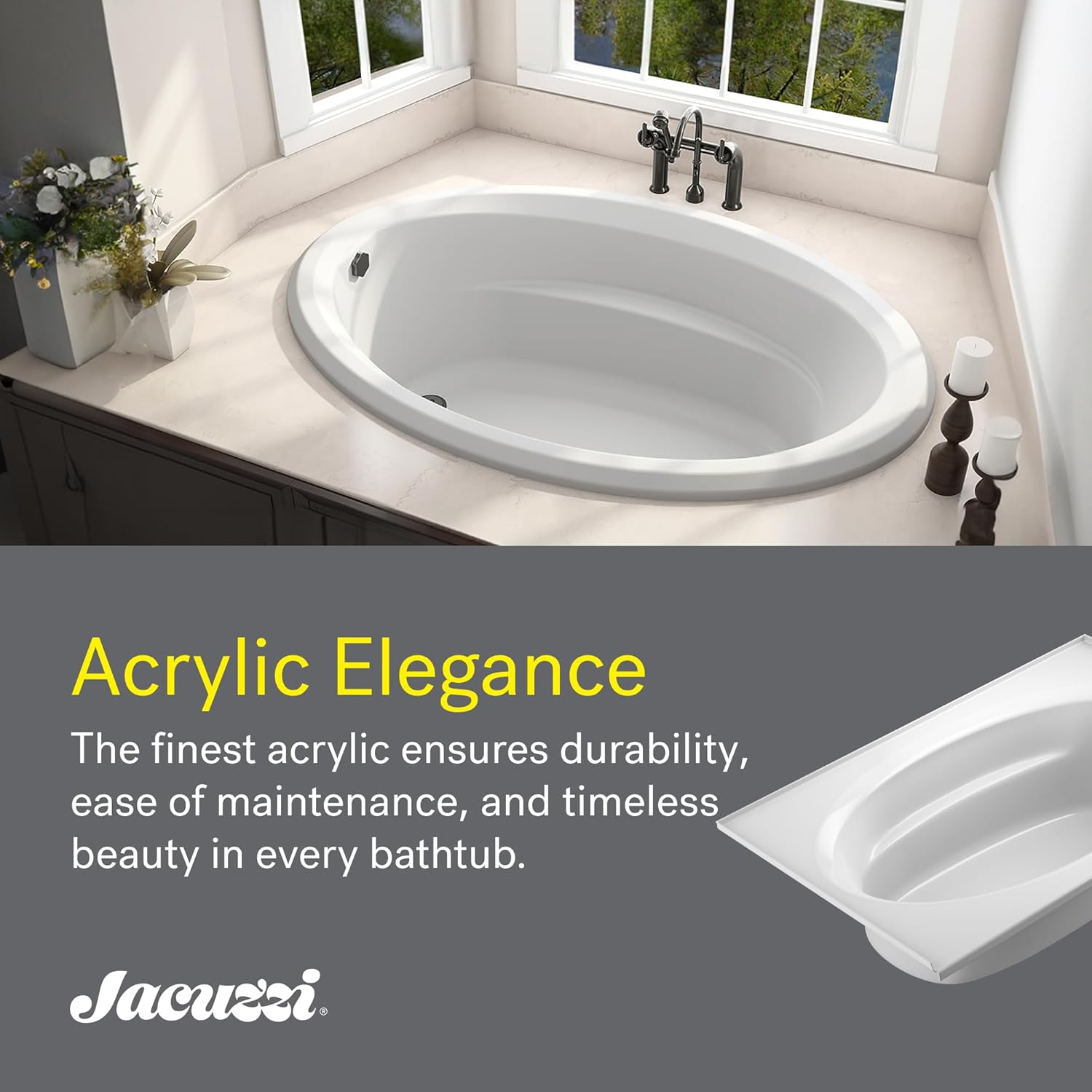 Jacuzzi SIGNATURE – Bañera acrílica, santuario de remojo, antideslizante, colocación universal de drenaje, 60 pulgadas de largo x 42 pulgadas de