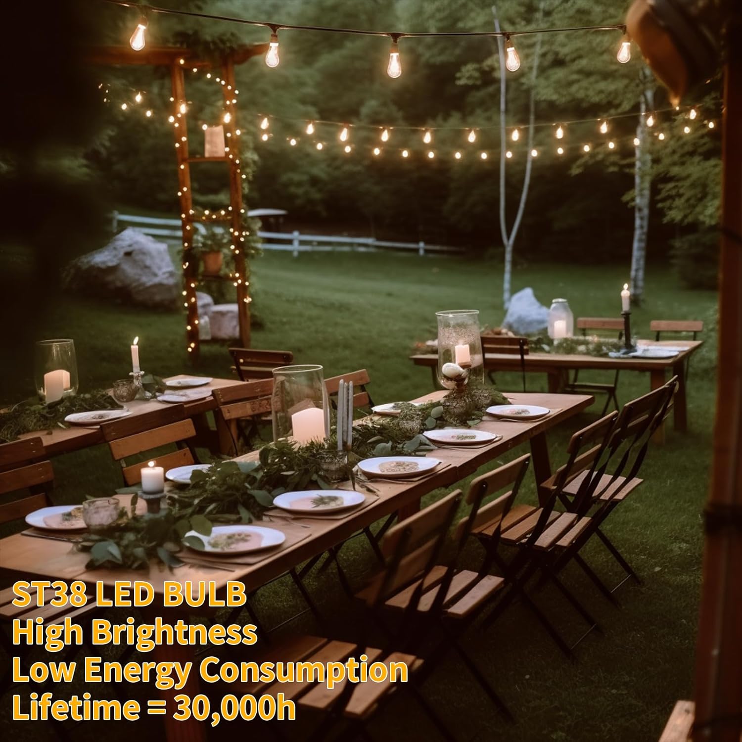 Guirnalda de luces LED para exteriores de 30 pies, impermeable, 2200 K ST38, luces LED para exteriores para patio con 16 bombillas Edison vintage
