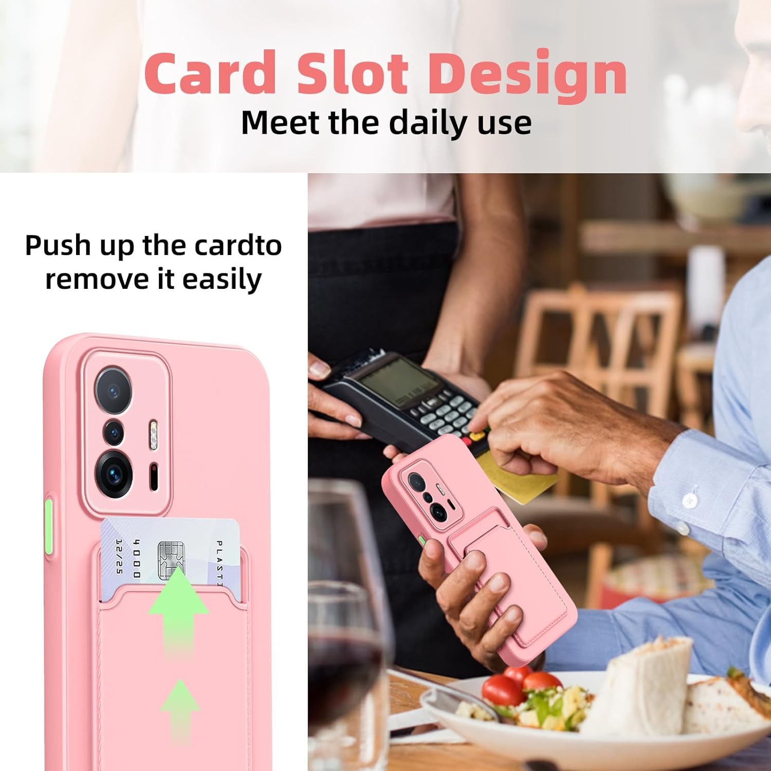 Funda para Xiaomi Mi 11T, Xiaomi 11T Pro con ranura minimalista para tarjeta de crédito TPU suave TPU silicona resistente a los arañazos delgada