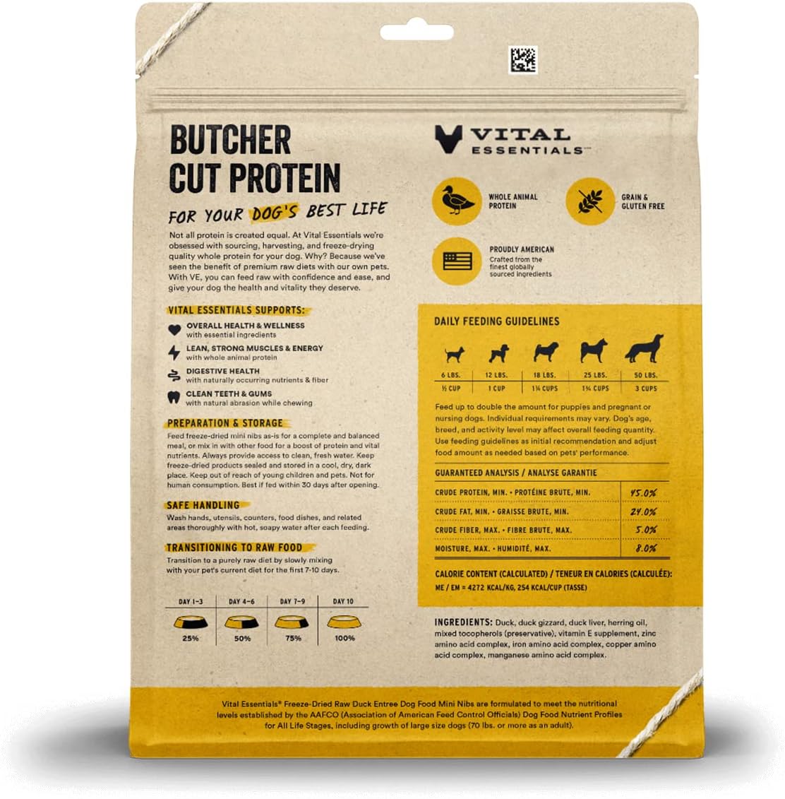 Vital Essentials Alimento crudo liofilizado para perros, plato de pato, 25 onzas
