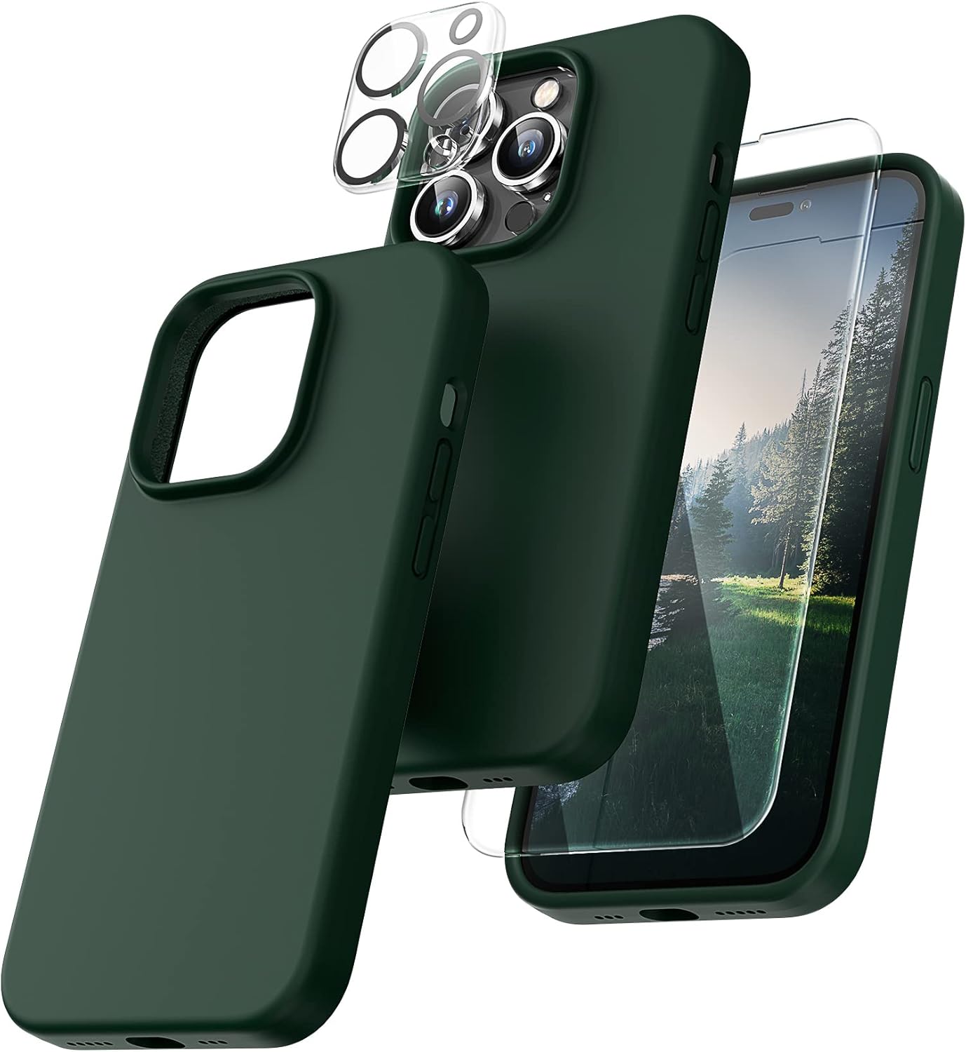 TOCOL Funda 5 en 1 para iPhone 14 Pro Max, 2 protectores de pantalla + 2 protectores de lente de cámara, funda delgada de silicona líquida para