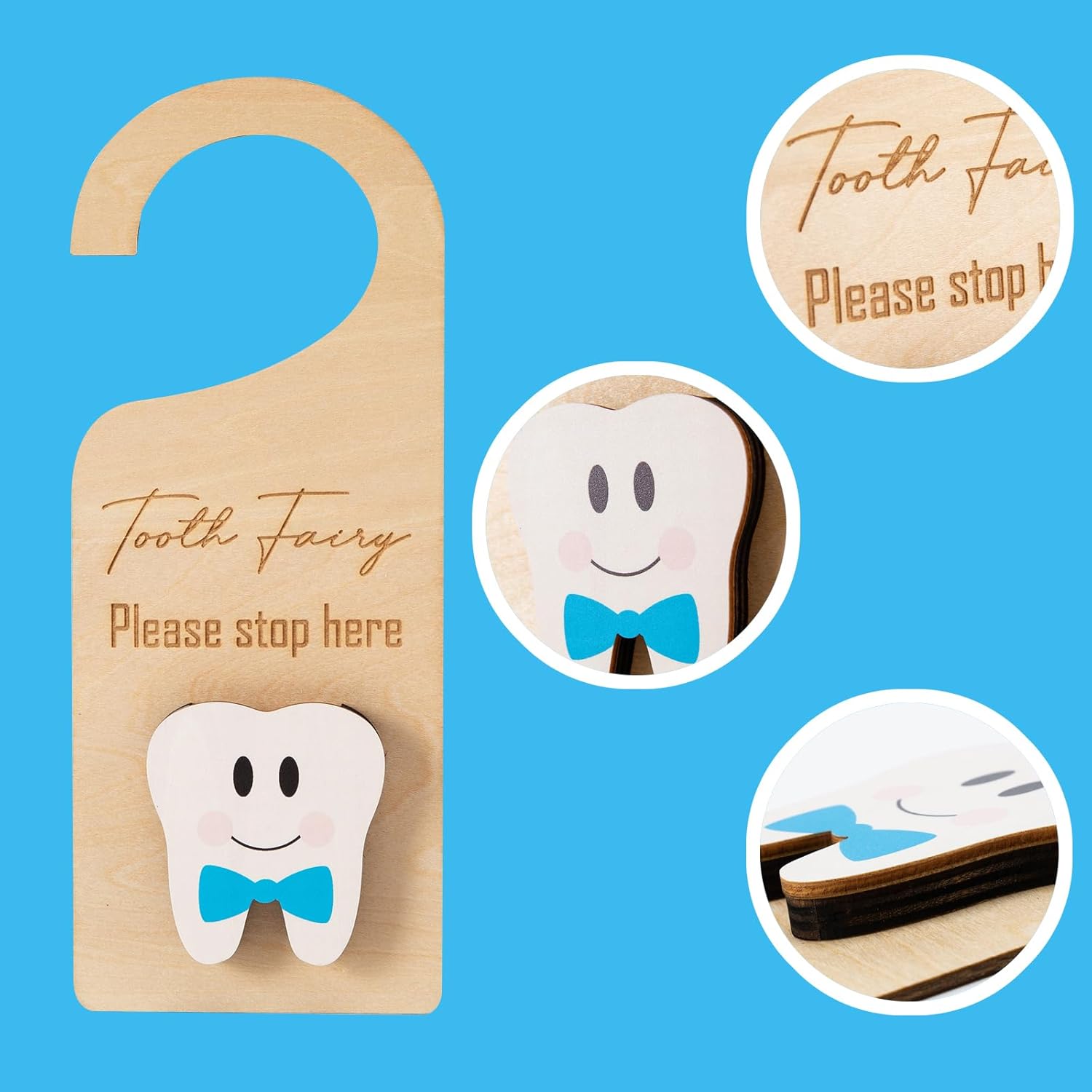 Xunboo Percha de puerta de madera con bonito soporte para dinero, regalo para dientes perdidos, caja de recogida de hada de dientes para niños y
