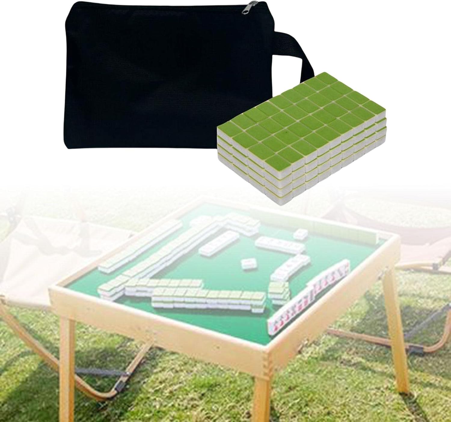 MYCENSE Mahjong de 144 azulejos, mini juego de mahjong, juego de mahjong chino profesional, mini mahjong de viaje para viajes, verde