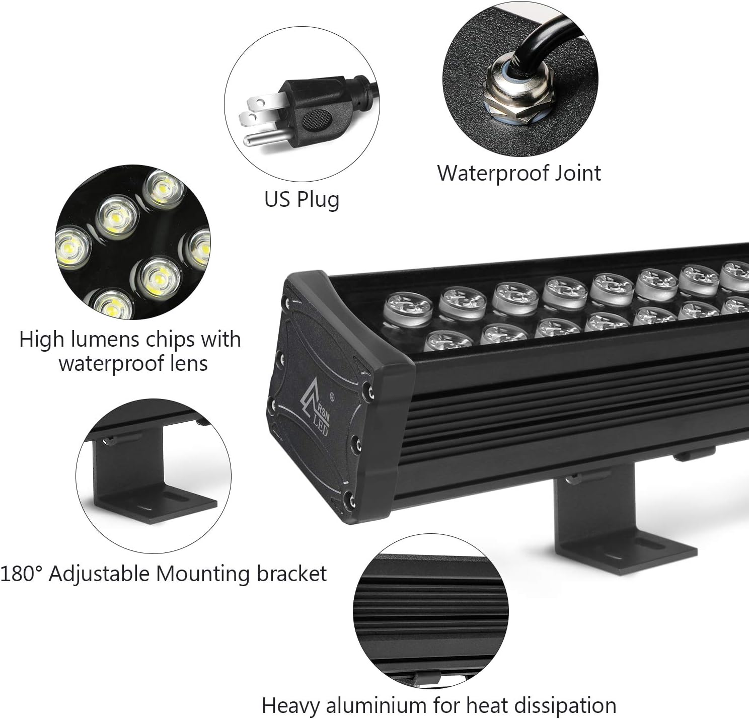 RSN LED Luz lineal de 72 W, luz de arandela de pared de 39.5 pulgadas, luz de barra lineal para pared, puente, iluminación de paisaje e iluminación