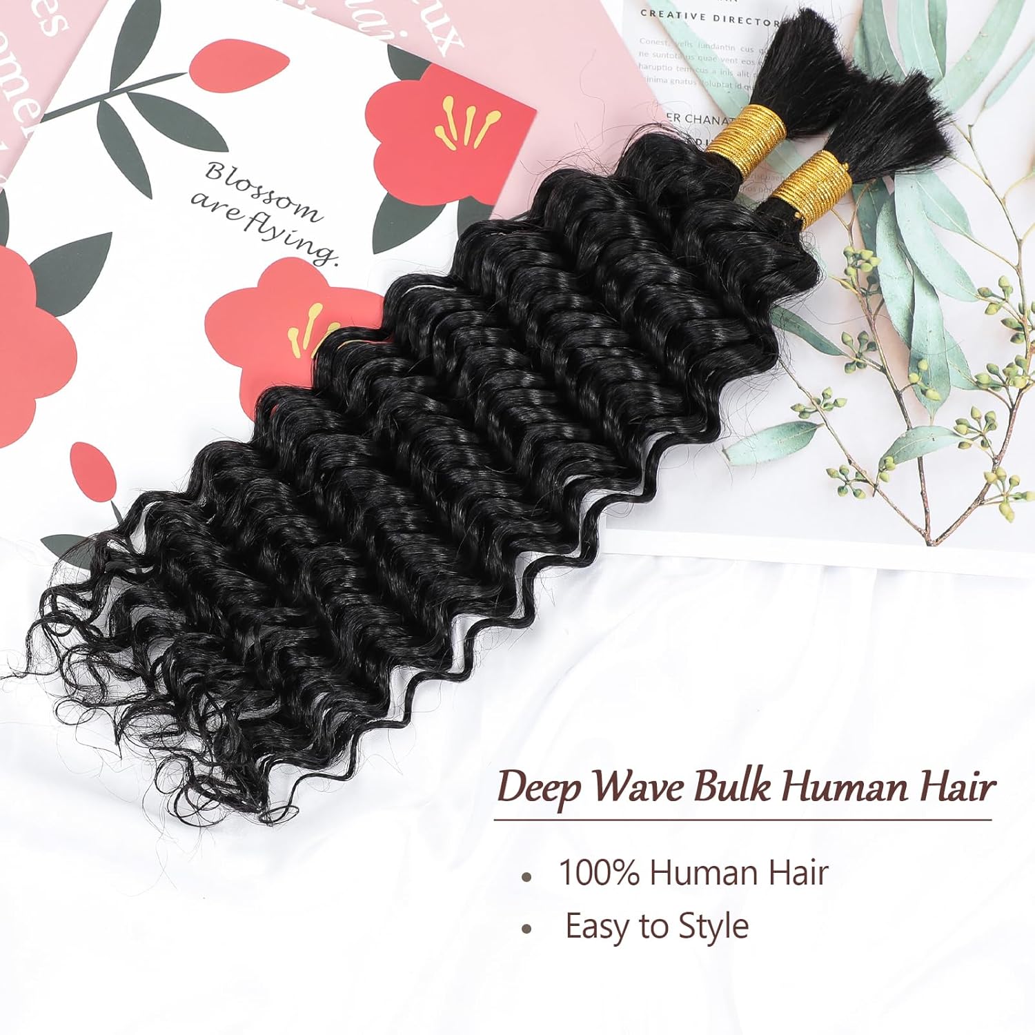 Cabello humano a granel para trenzar cabello humano ondulado profundo para trenzas bohemias, cabello rizado, sin trama, 2 trenzas por paquete, 3.53