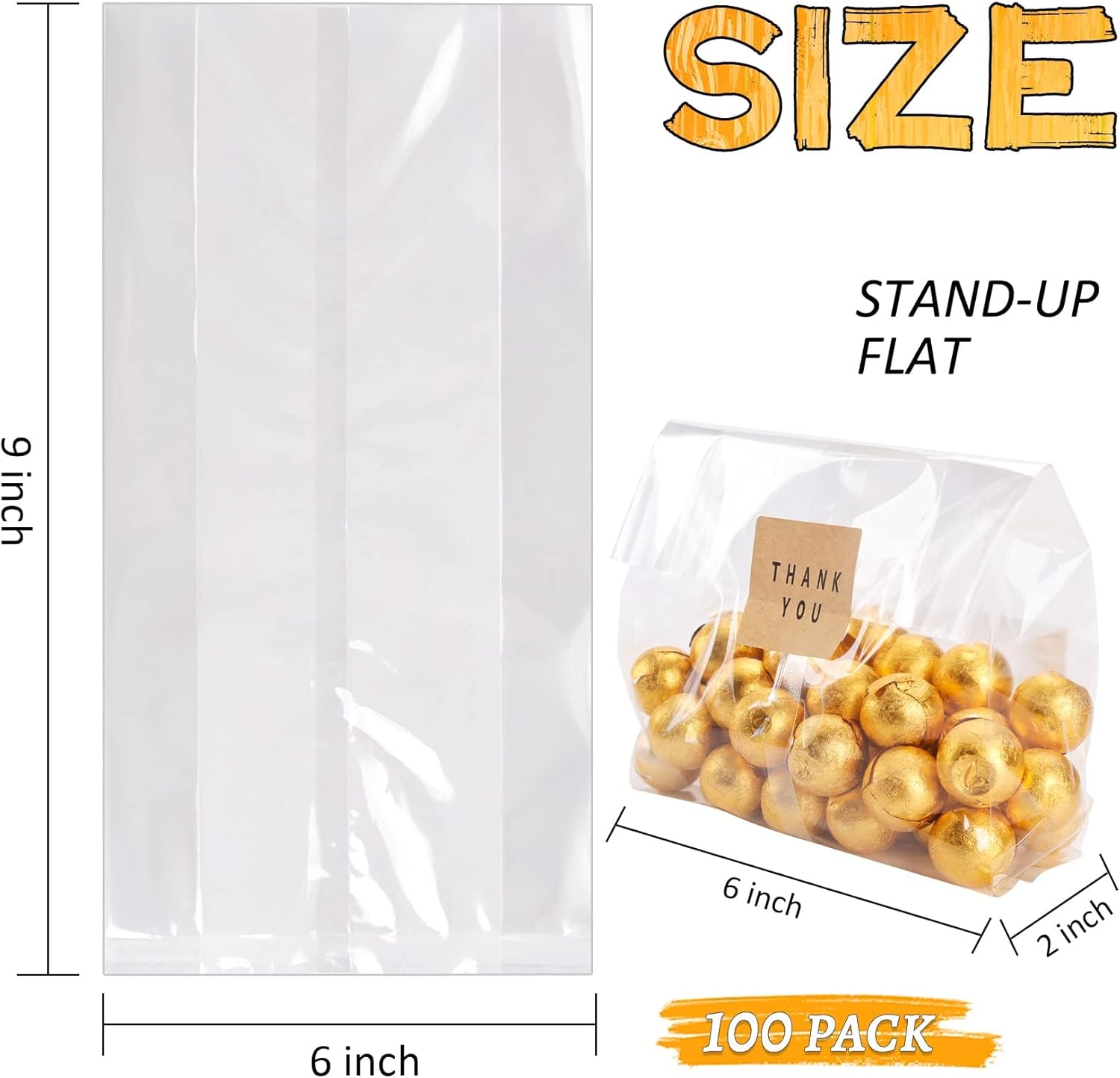 Bolsas de celofán, bolsas de galletas para embalaje, bolsa de regalo transparente con calcomanías para galletas, dulces, chocolates (transparente, 9