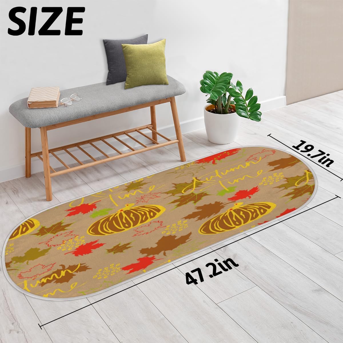 Autumn Pumpkin Maple Leaves Memory Foam Bathroom Rug Runner Soft Cozy Bath Rug Water Absorbent Non-Slip Bathroom Mat Thick Velvet Shower Mat Bath