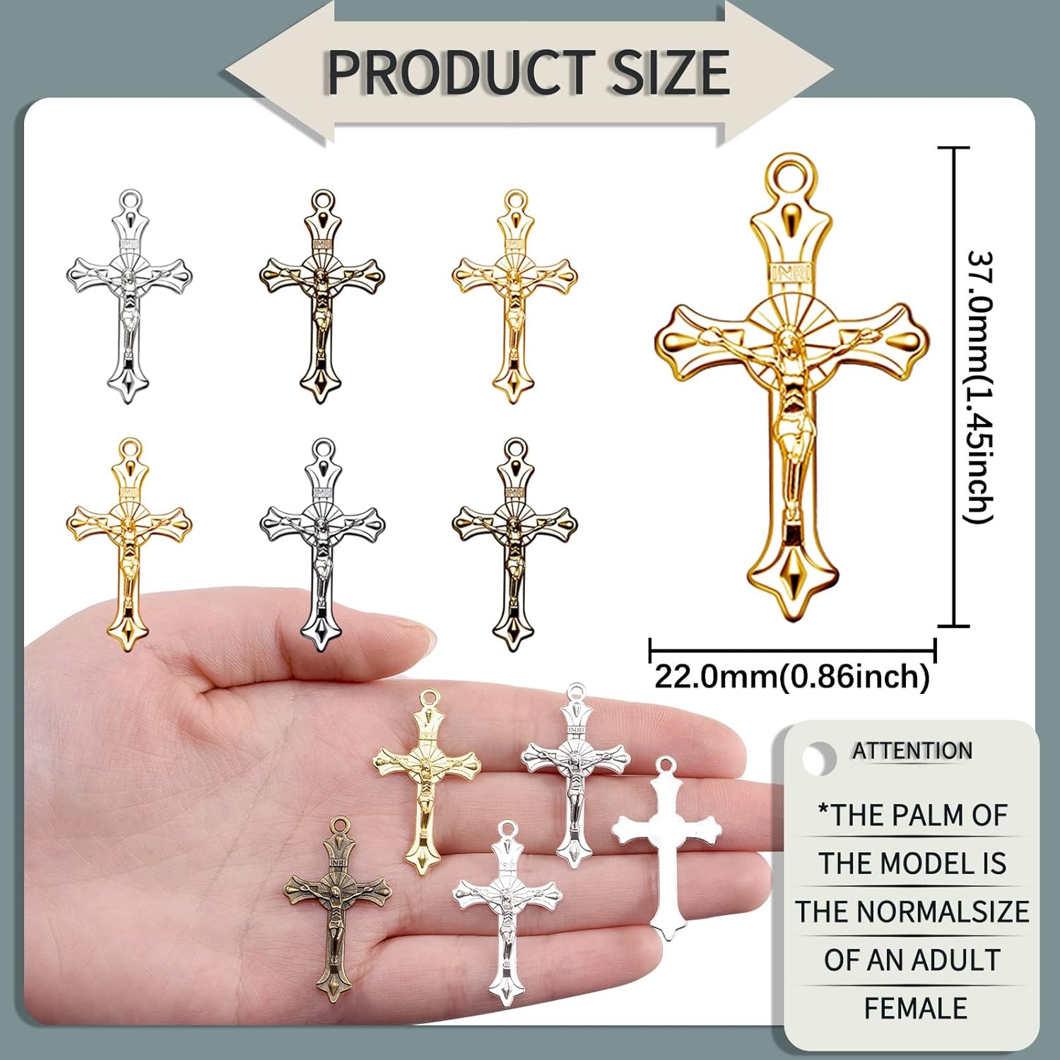 60 dijes de cruz de Jesucristo de colores mixtos para collar, aretes, pulsera, manualidades, joyería, hallazgos, accesorios, 1.49 x 0.86 pulgadas