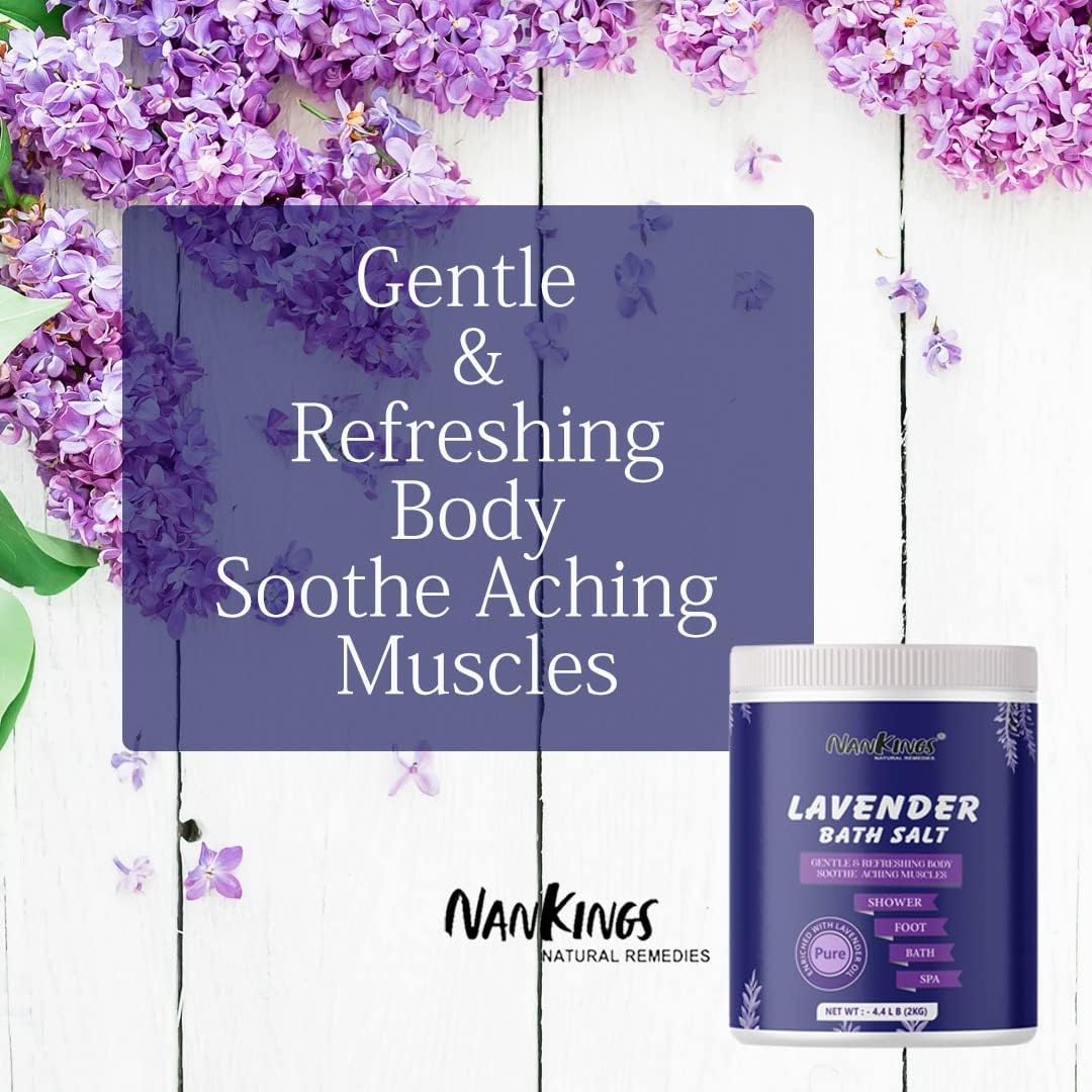 Baño de lavanda y remojo de pies 4.4 libras enriquecido con sal de Epsom  Aceite esencial de lavanda  Aceite de oliva y aceite de coco,
