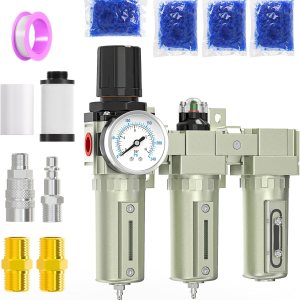 MEANLIN Sistema de secado de aire de 3 etapas de grado industrial NPT de 34 pulgadas, filtro coalescente, filtro de partículas, secador desecante y MEANLIN Sistema de secado de aire de 3 etapas de grado industrial NPT de 34 pulgadas, filtro coalescente, filtro de partículas, secador desecante y