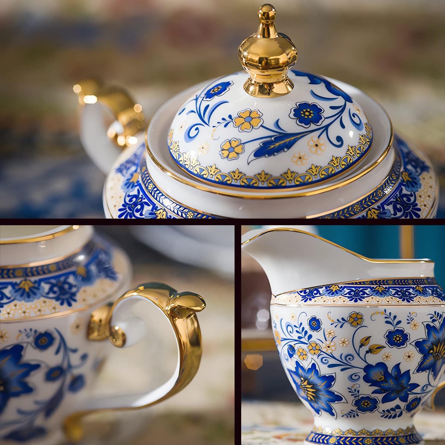 ACMLIFE Juego de azúcar y crema para barra de café, juego de crema de porcelana de hueso de 10.6 onzas, azucarero vintage con tapa, jarra de crema