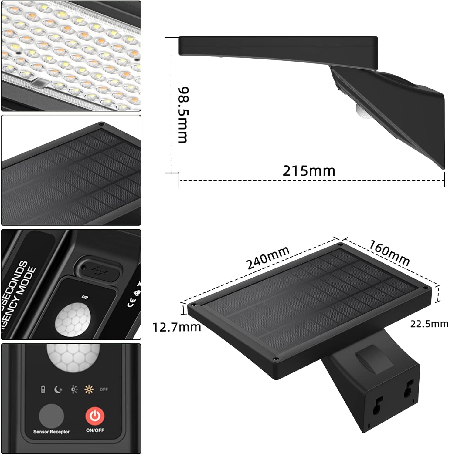 Luces solares de pared para exteriores, 2000 lúmenes, 3 sensores de movimiento de temperatura de color, luces para exteriores con control remoto, 3