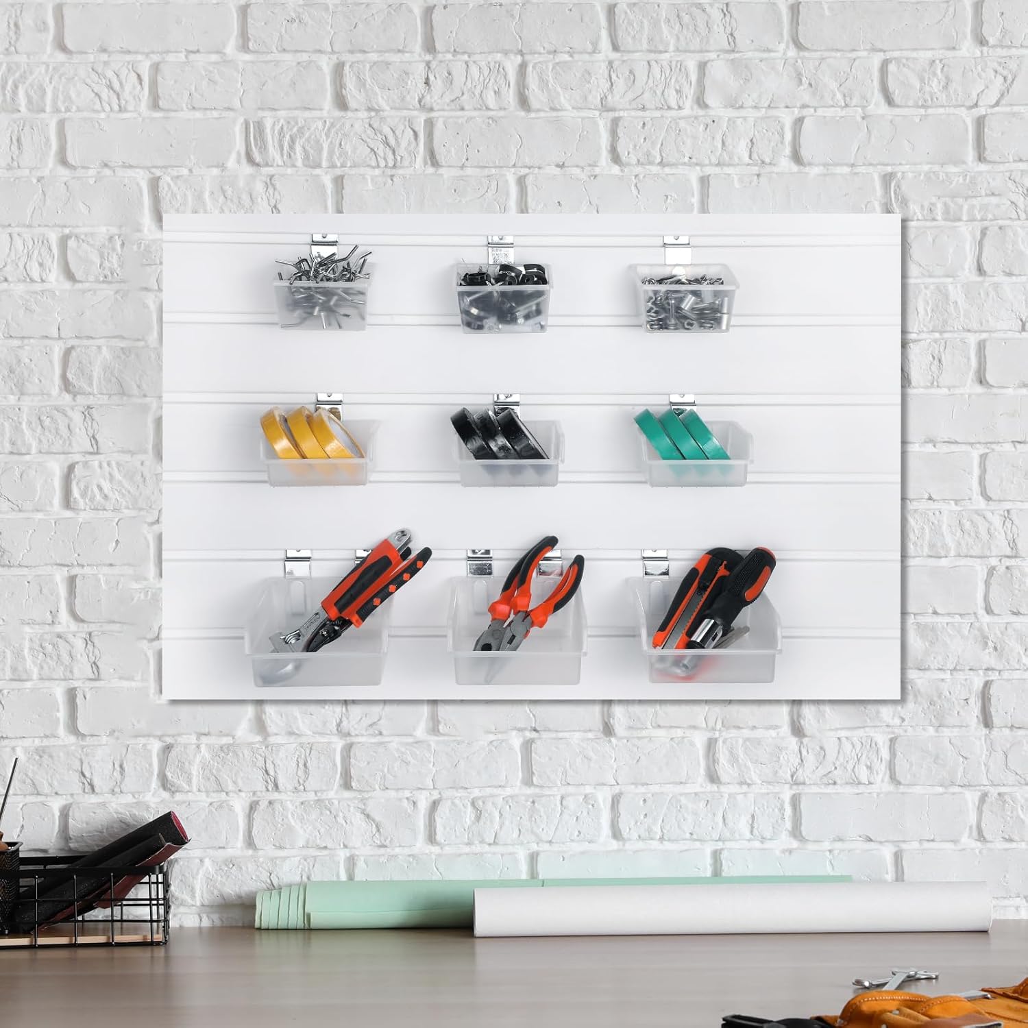 Paquete de 18 cubos Slatwall de accesorios, varios tamaños, de plástico, montados en la pared, con ganchos de pared para montaje en pared,