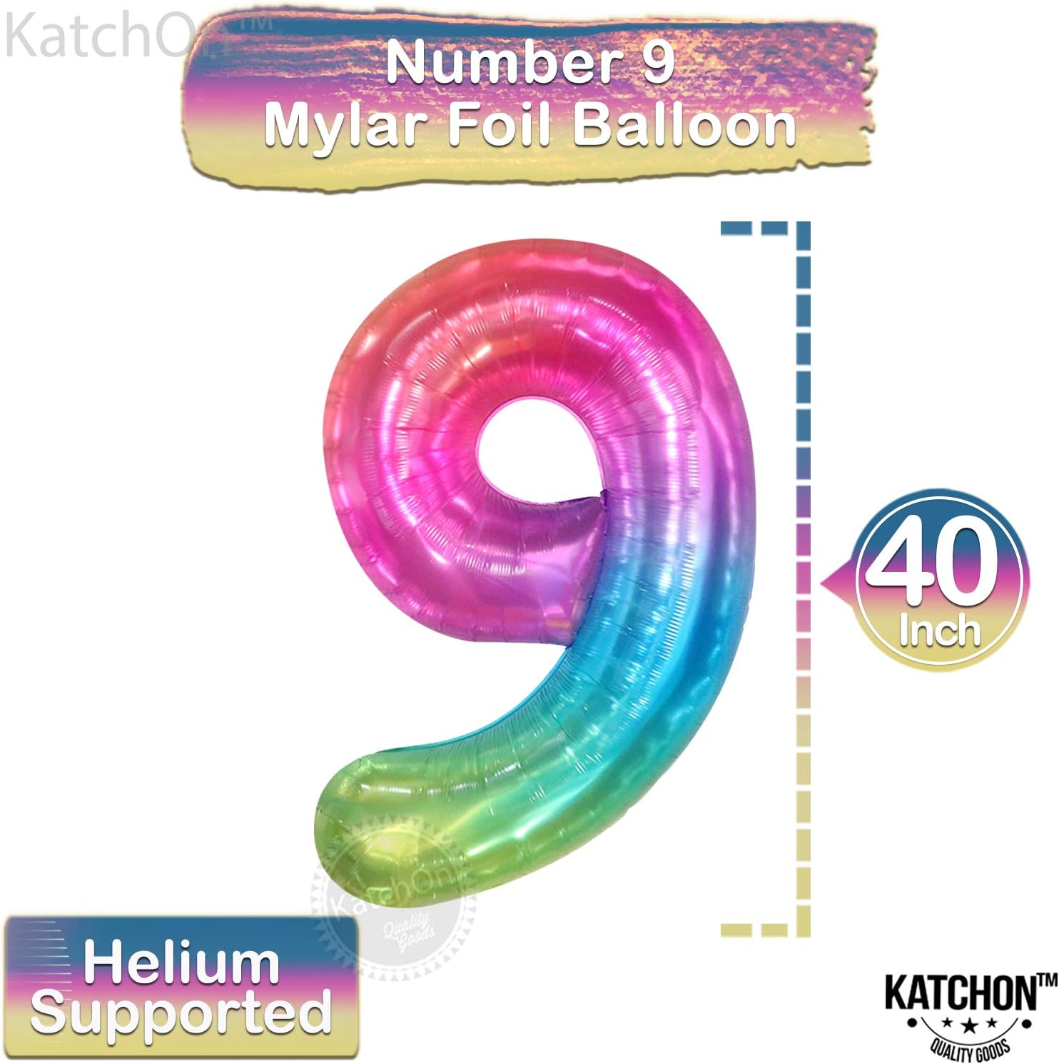 KatchOn, Globo gigante arcoíris número 9 de 40 pulgadas, paquete de 5 unidades, para decoraciones de fiesta de patinaje sobre ruedas, globos de 9