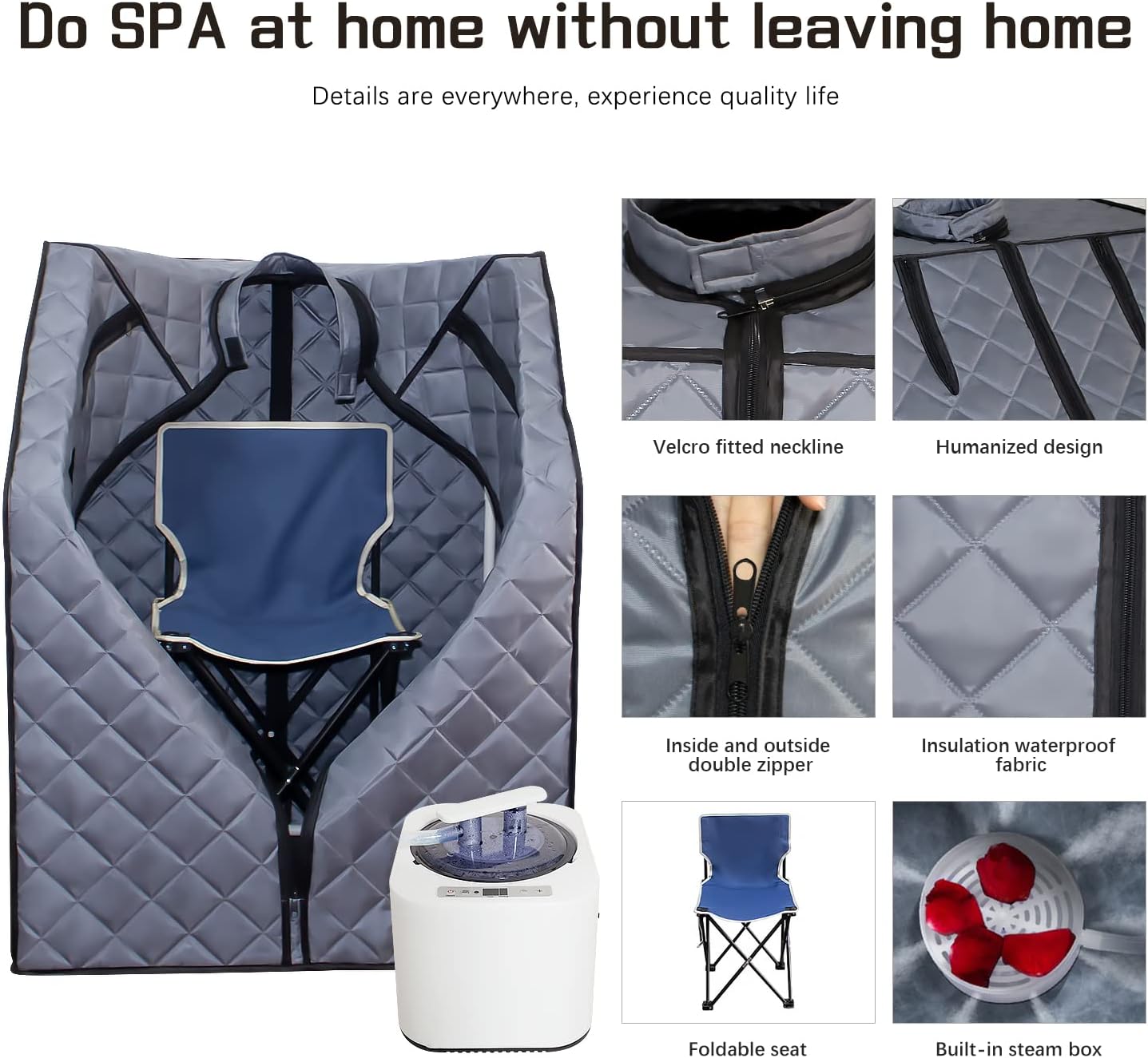 Sauna de vapor portátil para el hogar, tienda de campaña de saunas personales con silla plegable de control remoto y olla de vapor de 2 litros para