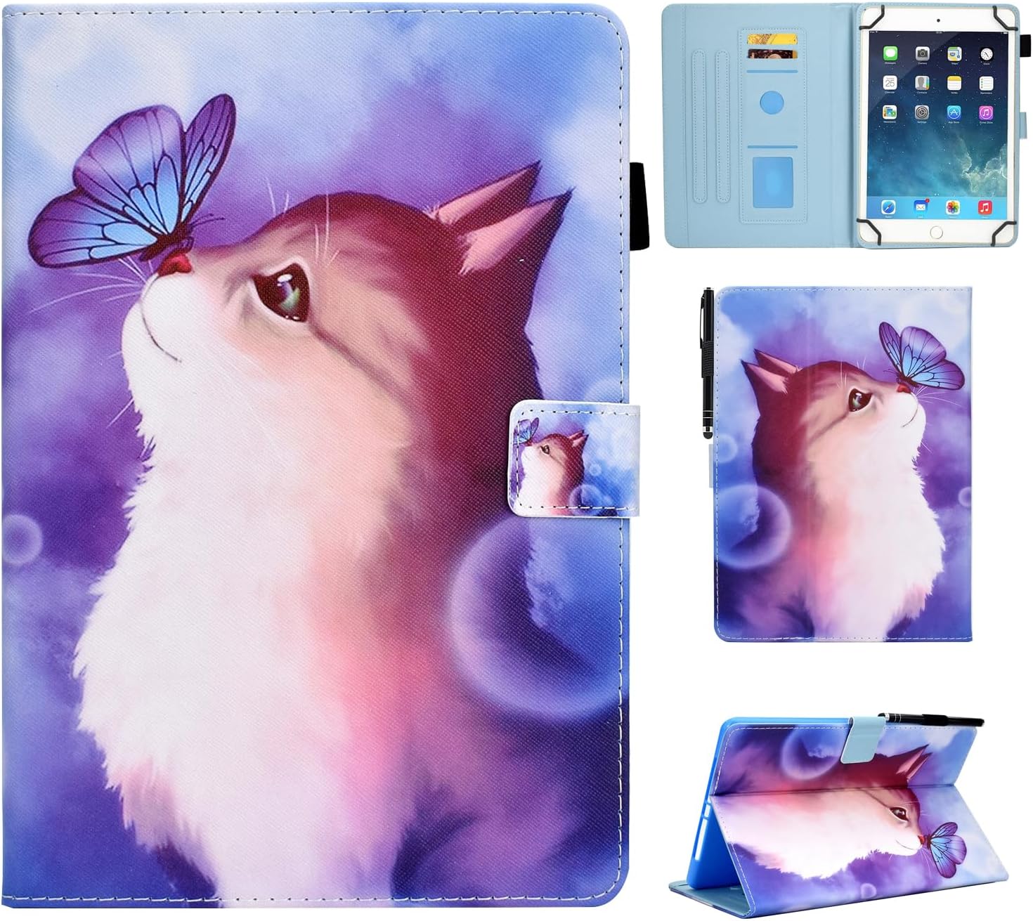 BYCeKe Funda universal para tablet Android de 10 y 10.1 pulgadas, funda con soporte de visión multiángulo, funda protectora de piel sintética