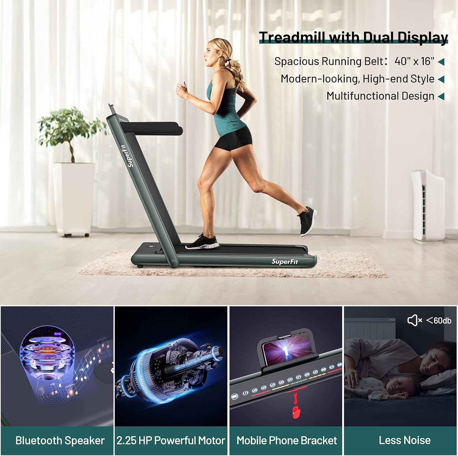 GYMAX Almohadilla para caminar, pantalla LED dual 2 en 1, caminadora para debajo del escritorio para el hogar con control remoto y aplicación
