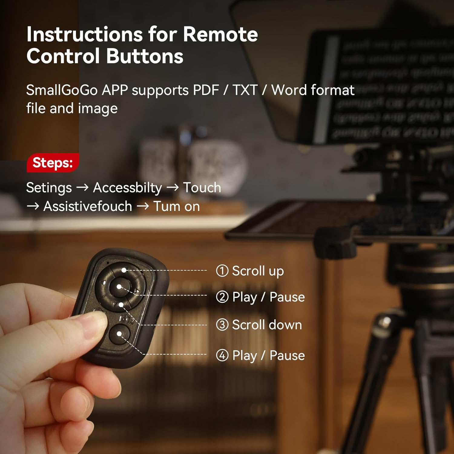 SmallRig Teleprompter para iPad Tablet de hasta 11 pulgadas, no para Smartphone, SmallGoGo APP soporta PDF Picture Word TXT, debe funcionar con