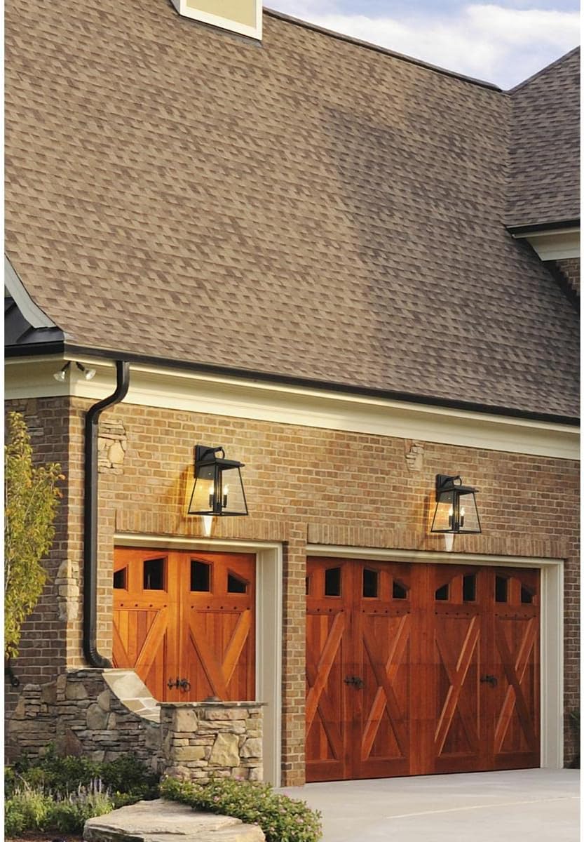 Z-Lite 521M-BK Broughton – Aplique de pared para exteriores de 2 luces en estilo artesano, 17.5 pulgadas de alto y 10.25 pulgadas de ancho,