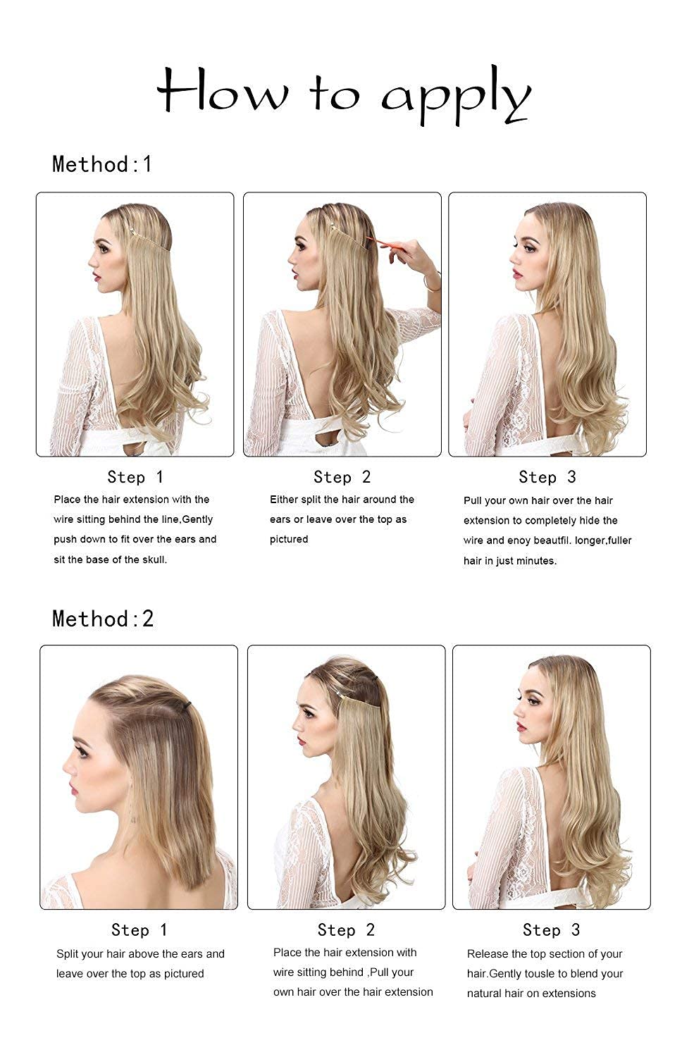 Sarla – Extensiones de hilo color negro extensión tipo halo de pelo sintético lacio y largo para mujer con alambre invisible sin clip fibra