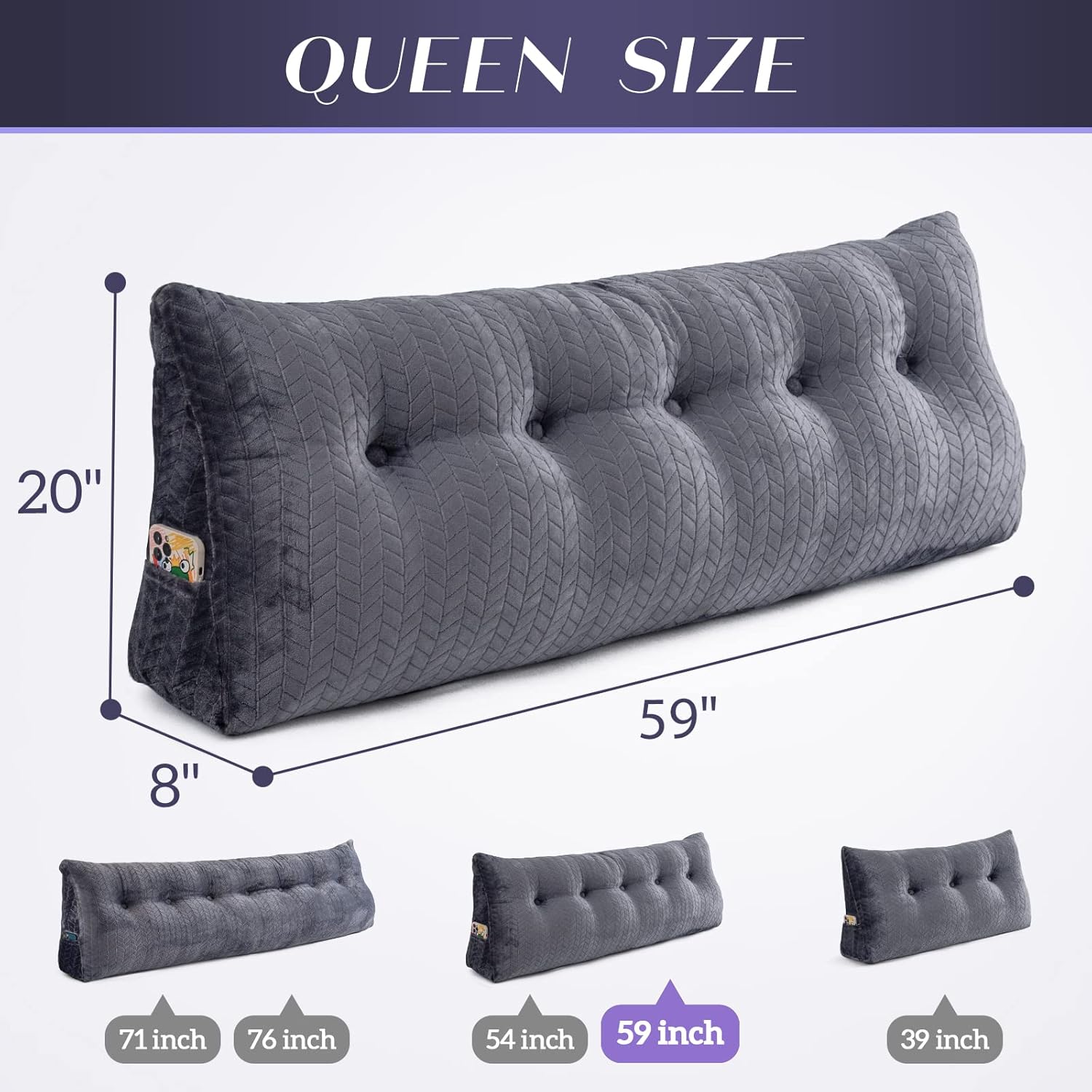 TerriTrophy Almohada triangular de cuña para cabecero, cojín grande para reposo en cama, almohada de lectura, respaldo de posicionamiento, cojín con