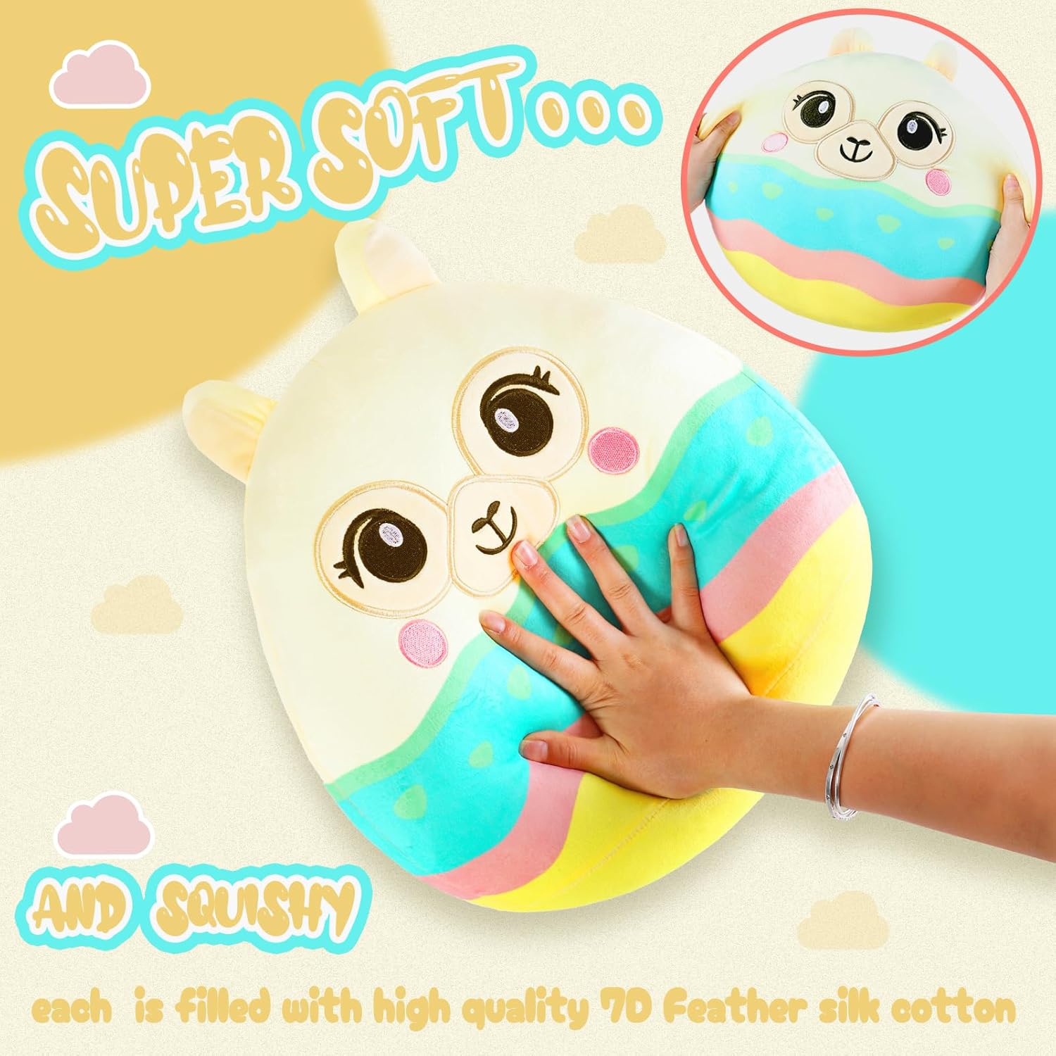 CHDBLOCK Peluche de alpaca, almohada de felpa de alpaca de 12 pulgadas, felpa ultrasuave, juego de almohada de peluche suave Kawaii para niños y