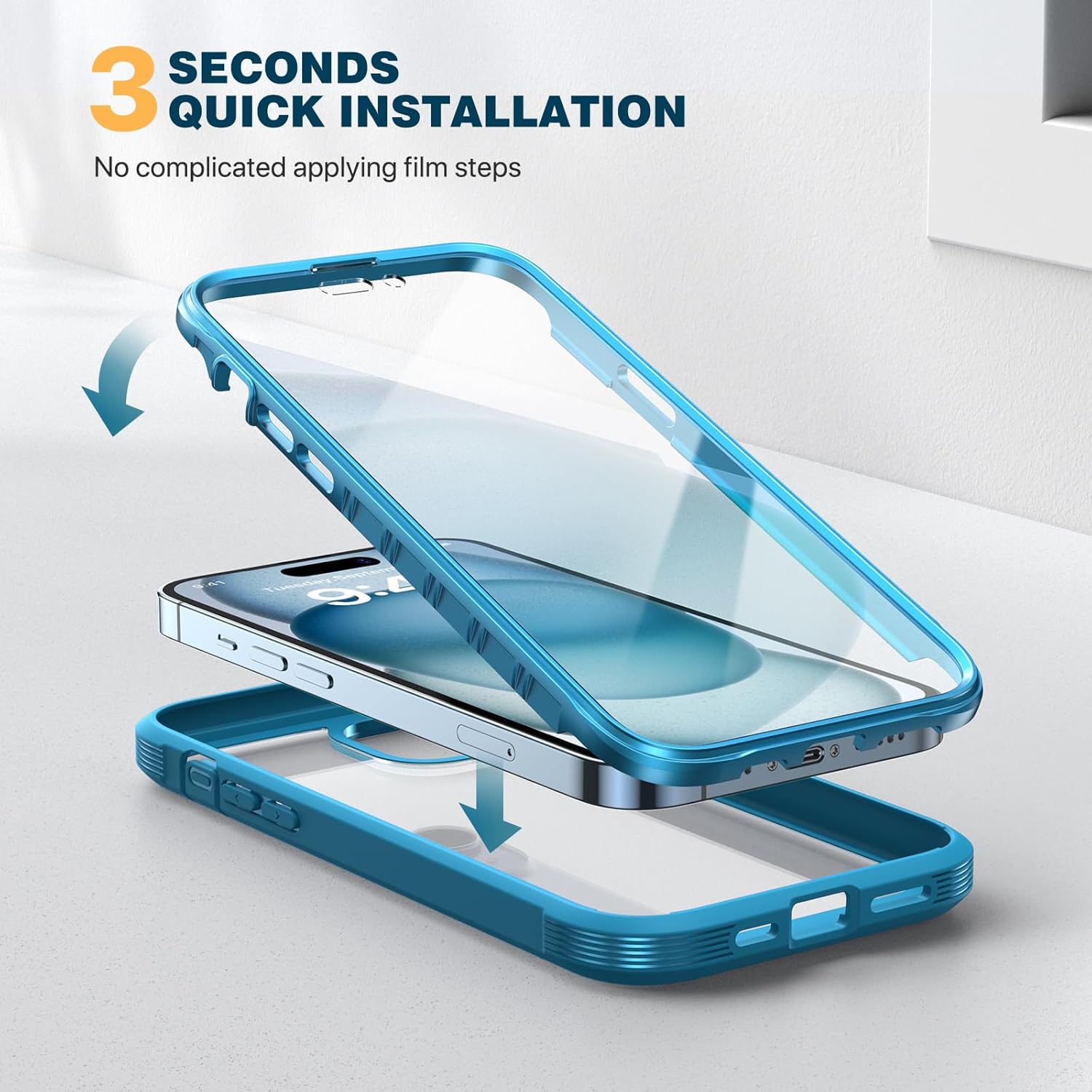 Diaclara Diseñada para iPhone 15 Plus de 6.7 pulgadas, carcasa transparente resistente de cuerpo completo con protector de pantalla integrado