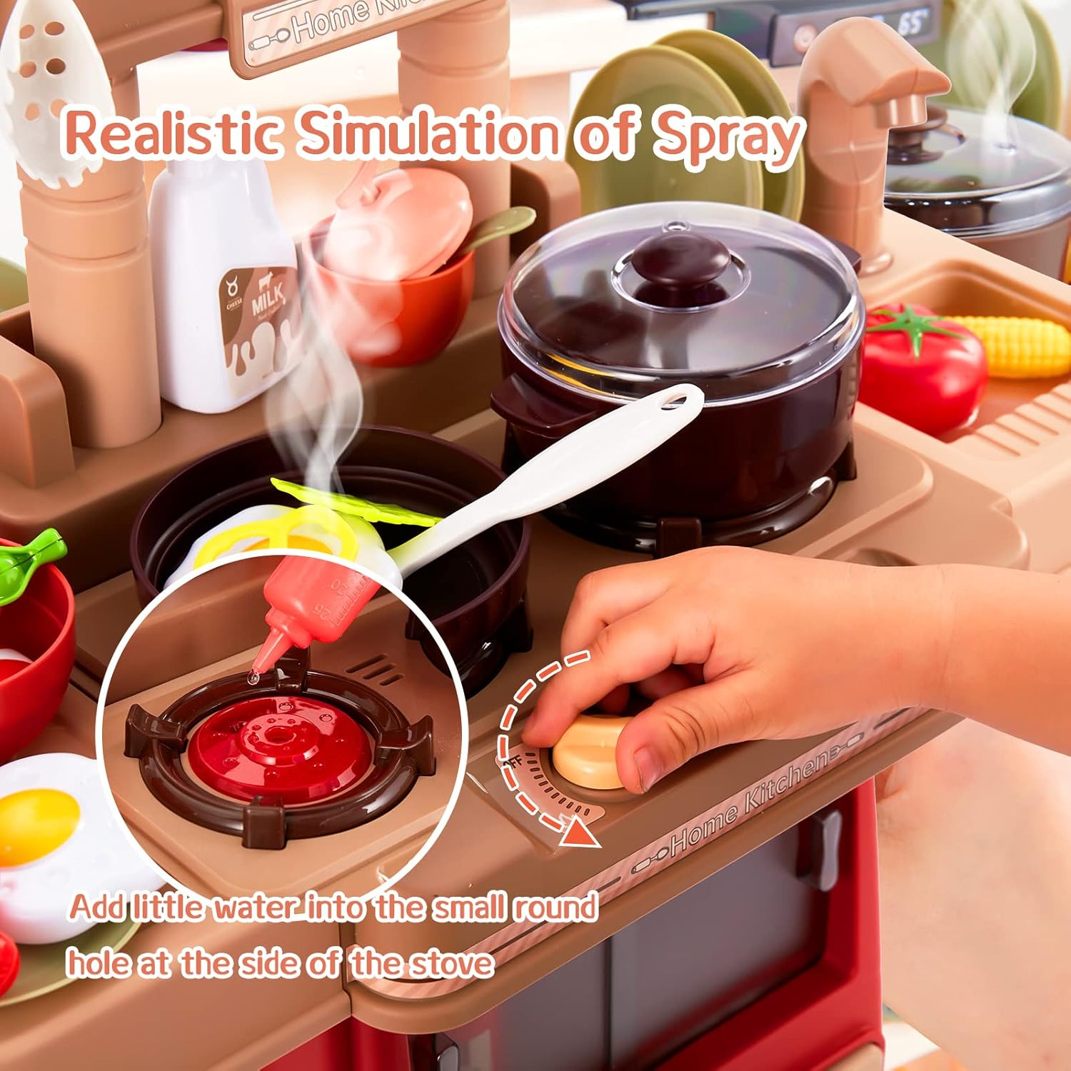Juego de cocina para niños, 47 piezas de juguetes de cocina de 25 pulgadas para niños pequeños, juego de accesorios de juguete con sonidos y luces
