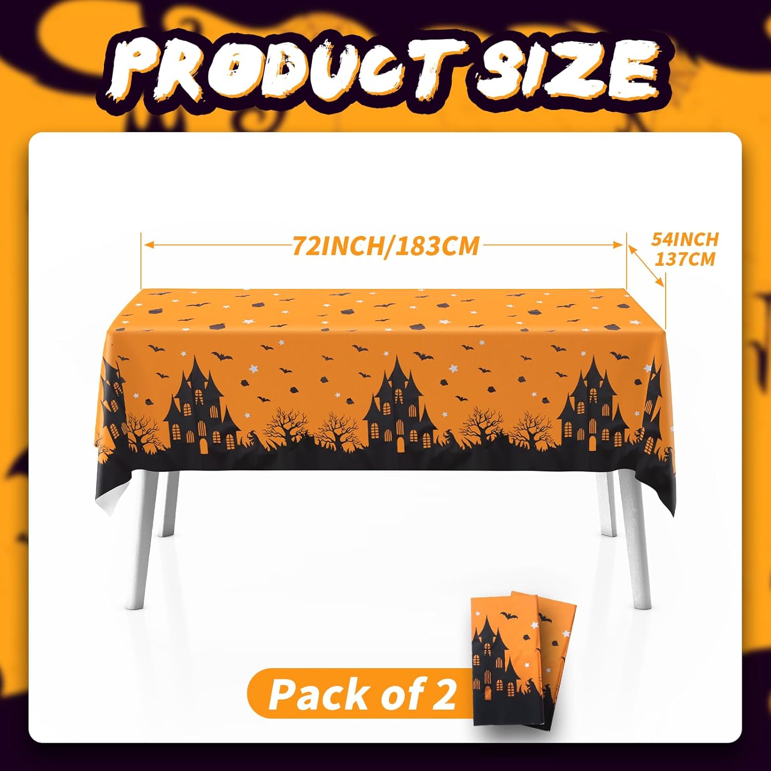Imeepa 2 manteles de Halloween rectangulares de 54 x 72 pulgadas, mantel de plástico desechable con árbol de bruja de castillo, murciélago,