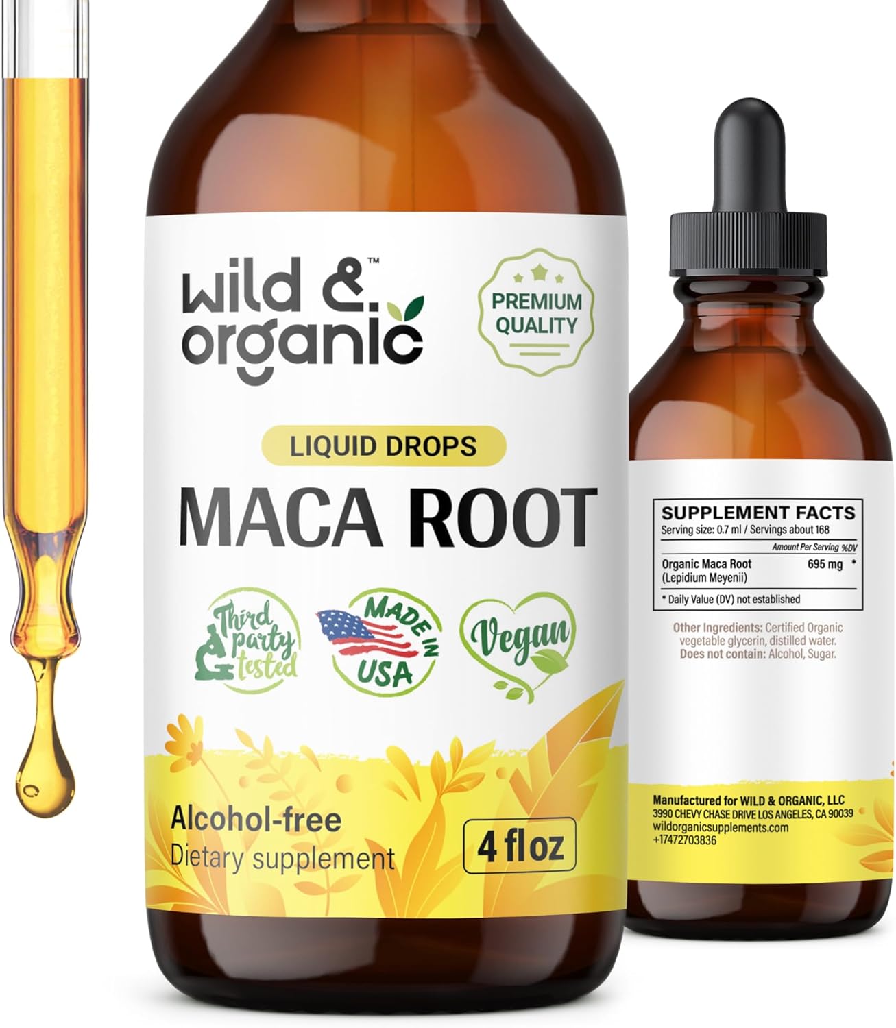 Gotas líquidas de raíz de maca, tintura orgánica de raíz de maca para hombres y mujeres, extracto líquido de raíz de maca peruana, suplemento