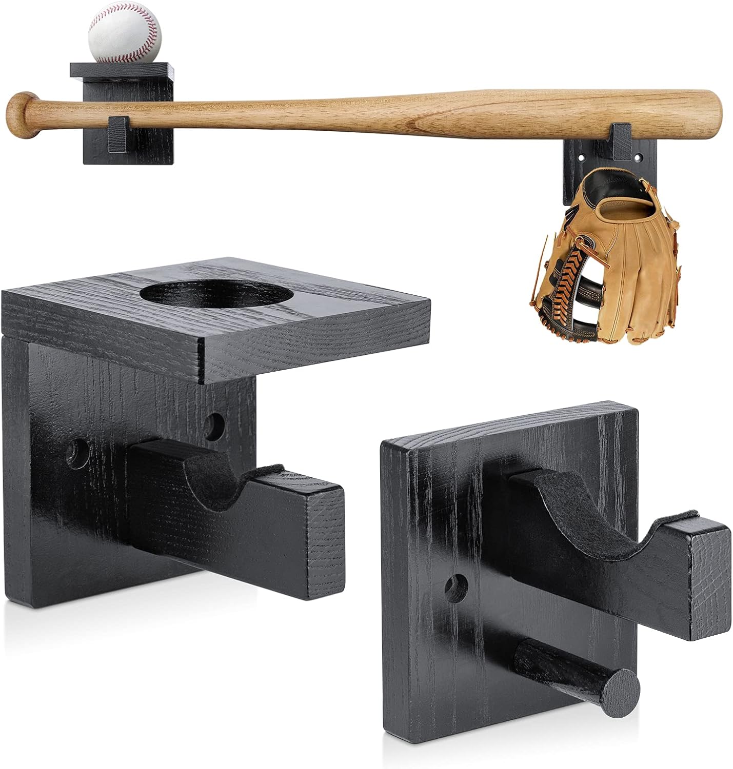 Soporte de pared para bate de béisbol, soporte para bate de sóftbol para pantalla horizontal y vertical, bate de béisbol de madera maciza protege