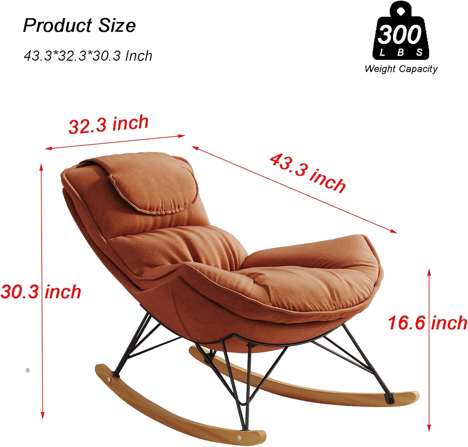 Mecedora para interiores, sofá individual de ocio, mecedora de terciopelo suave con cojín de asiento desmontable y lavable, cómoda silla de lectura