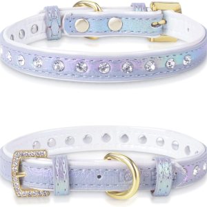 LOVPE Collar para perro de cuero brillante con diamantes de imitación tachonados, accesorio glamoroso de hebilla dorada para perros pequeños a LOVPE Collar para perro de cuero brillante con diamantes de imitación tachonados, accesorio glamoroso de hebilla dorada para perros pequeños a