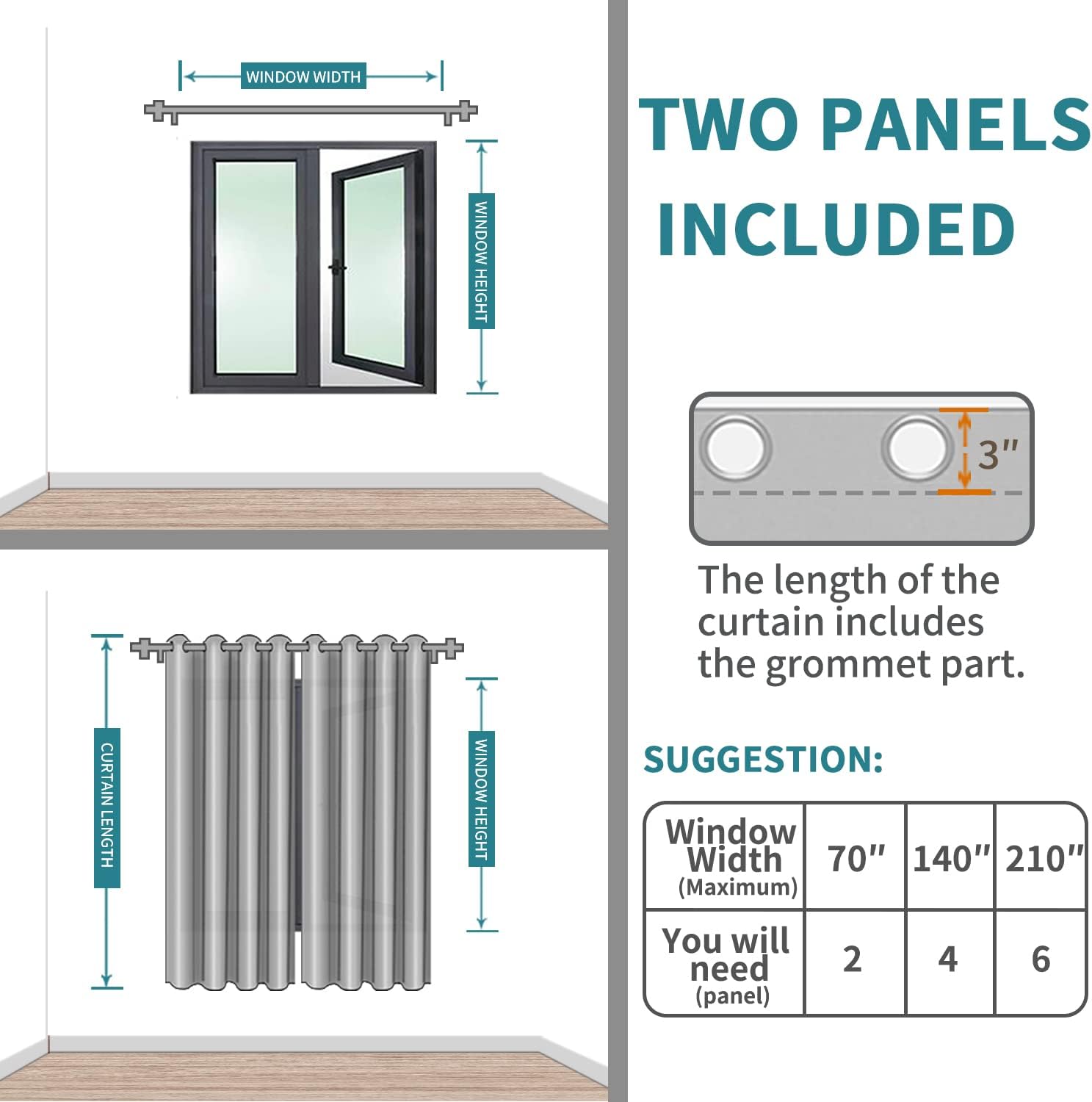 Cortinas BGment opacas, con ojales, 2 paneles