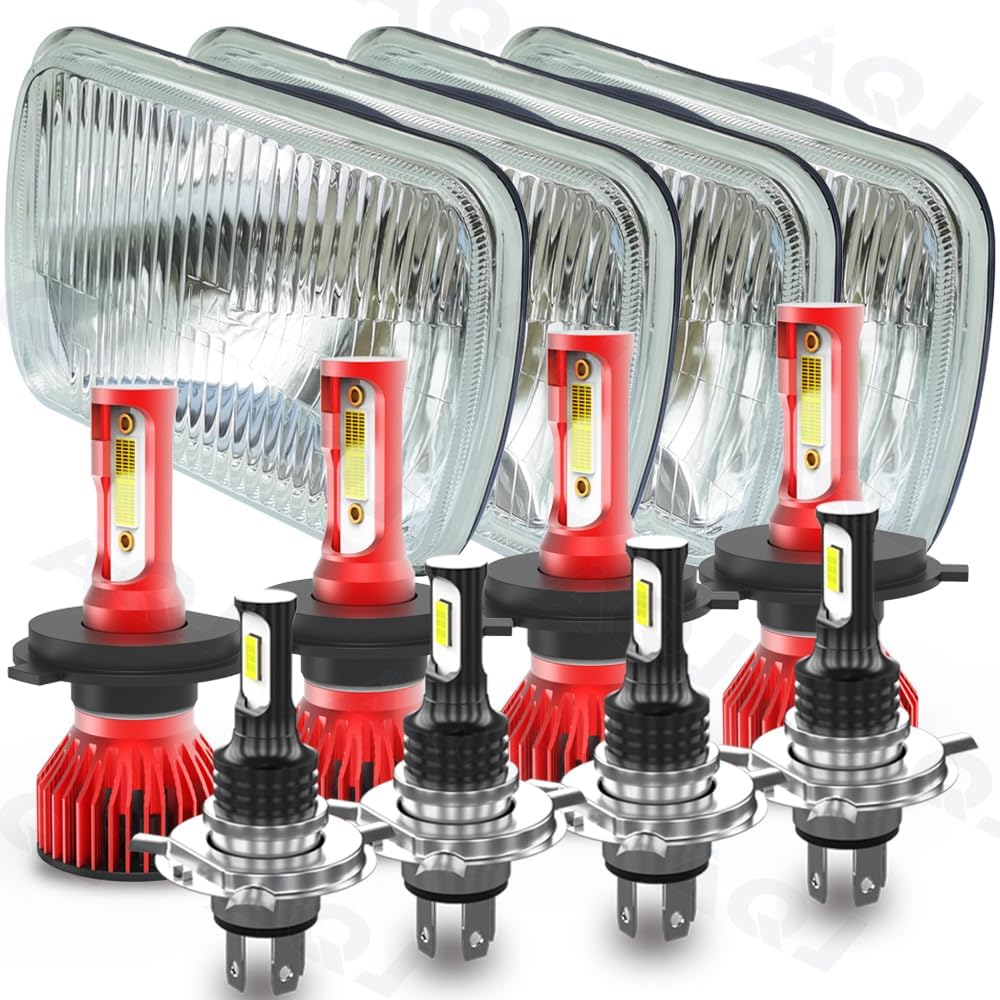 Faros delanteros de 4 x 6, luces de vidrio selladas con bombillas halógenas y LED para Toyota Land Cruiser 1988 1989 1990 – H4656 H4651 +