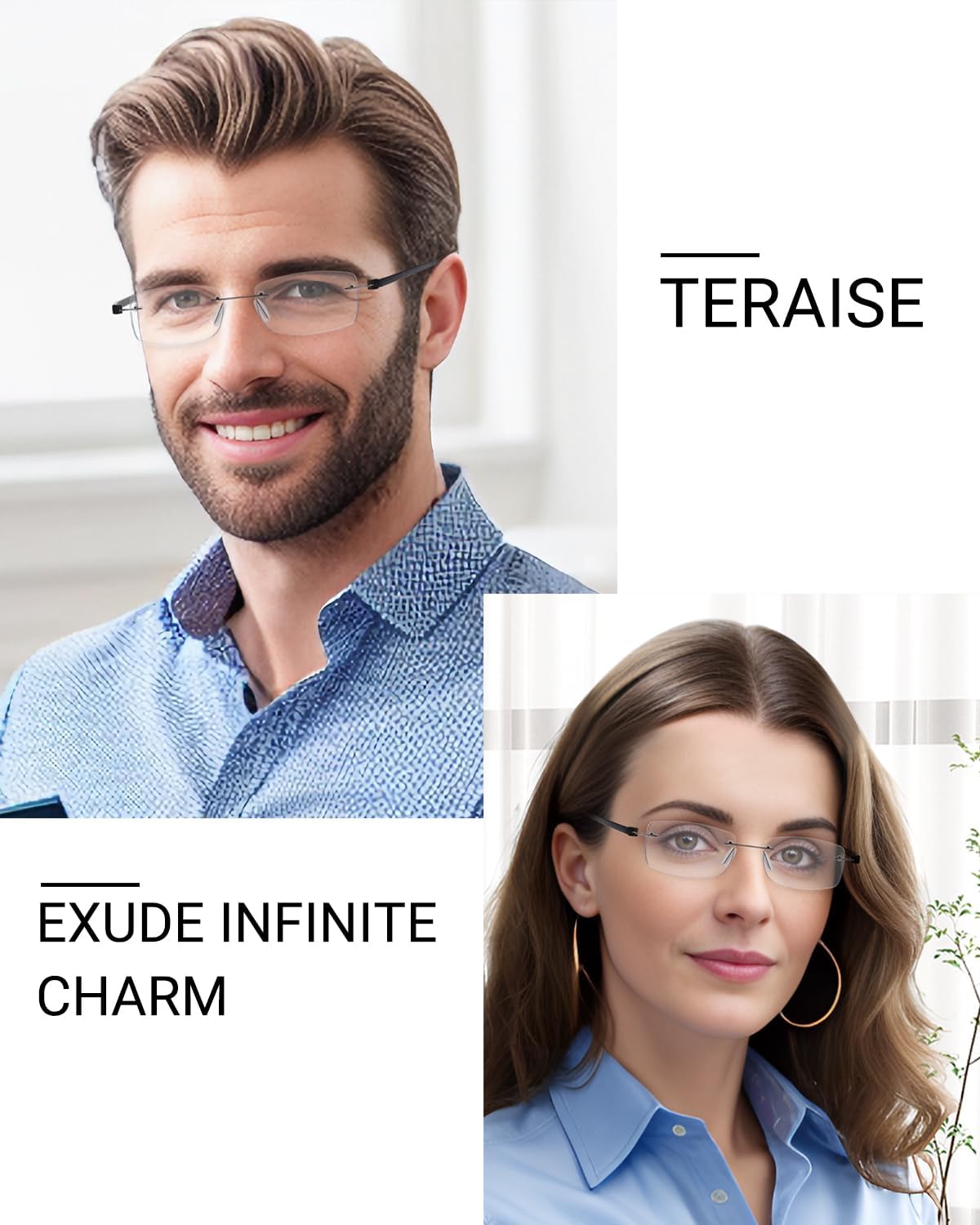 TERAISE Paquete de 2 lentes de lectura sin montura para hombres y mujeres, lentes de lectura con bloqueo de luz azul, ultraligeros sin marco, para