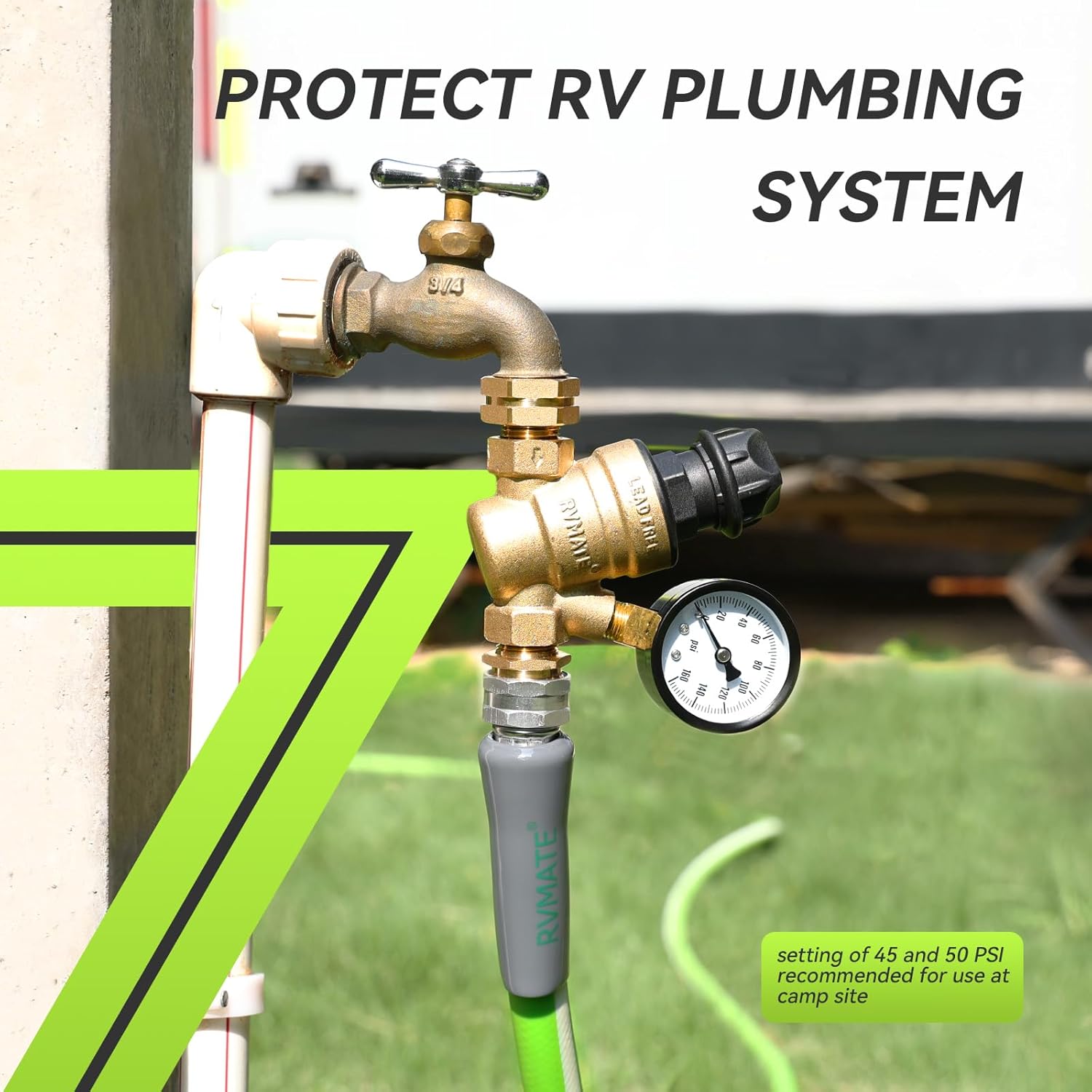 RVMATE Regulador de presión de agua RV con perilla ajustable, kit reductor de presión de agua de latón sin plomo, válvula ajustable con filtro de