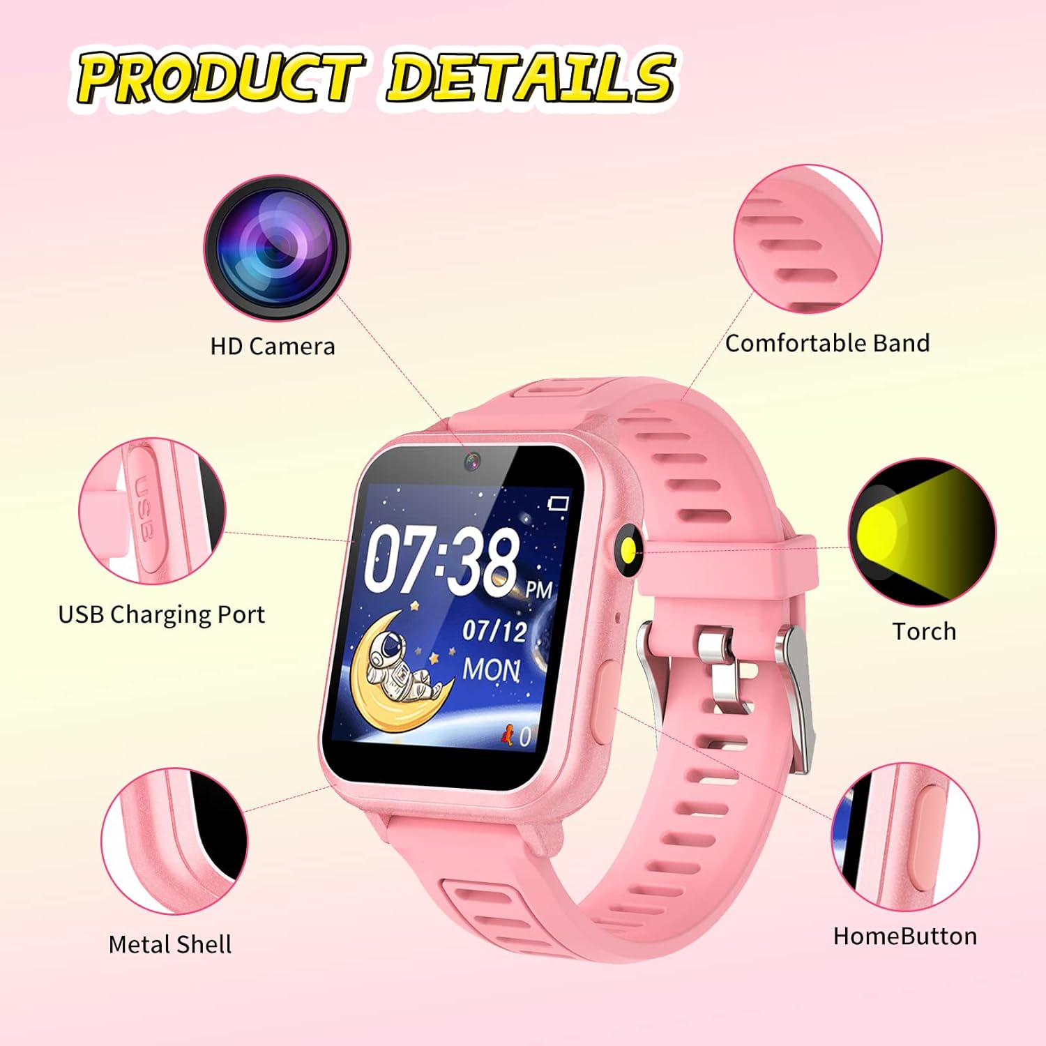Reloj inteligente para niños y niñas, reloj inteligente para niños de 4 a 12 años con 24 juegos, cámara HD, reproductor de música, podómetro,