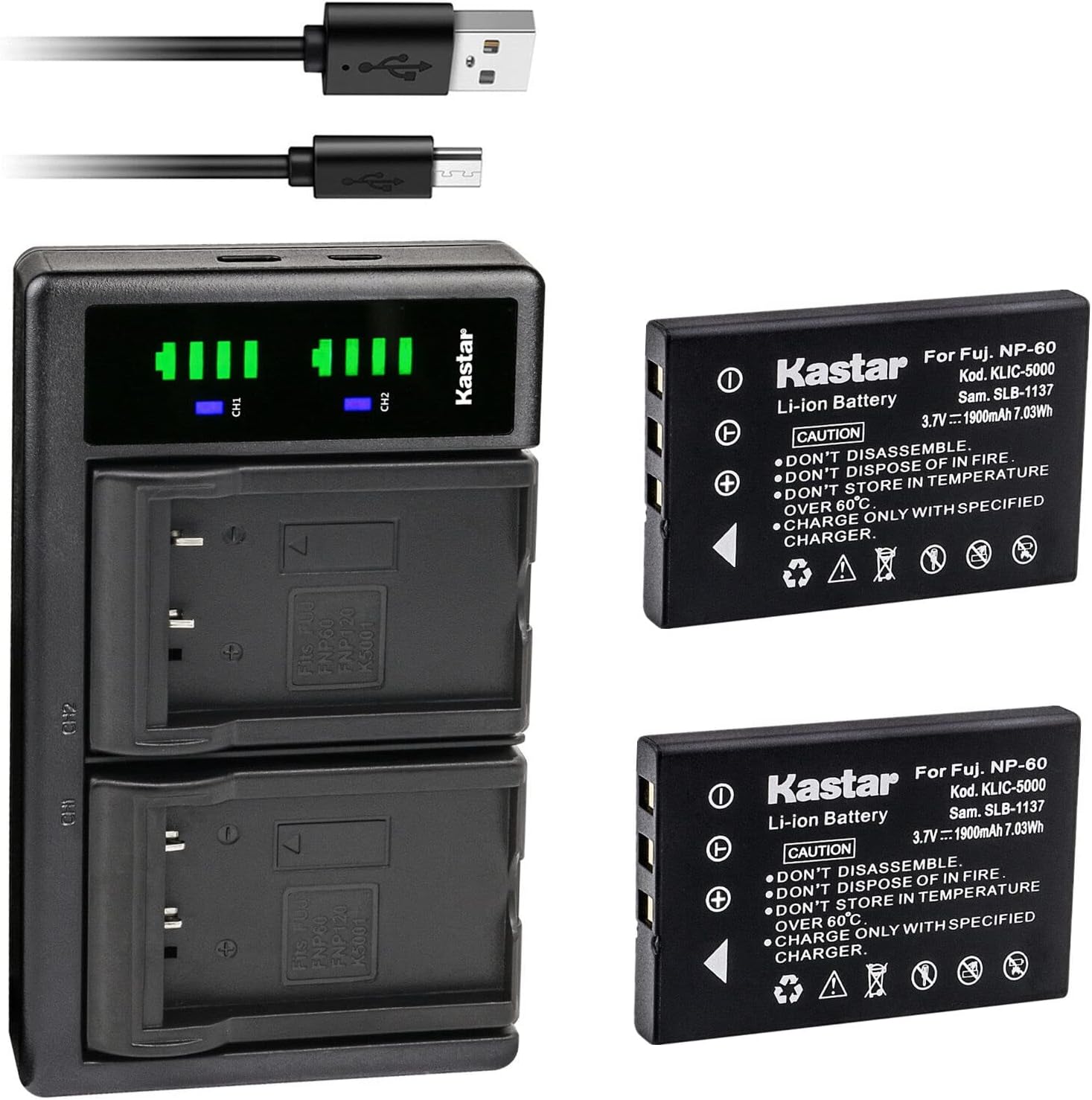 Kastar Paquete de 2 baterías y cargador USB LTD2 de repuesto para cámara DXG DXG-505V DXG-521 DXG-571V DXG-581V DXG-589V DVV-581 DVH-582 HD, Listen
