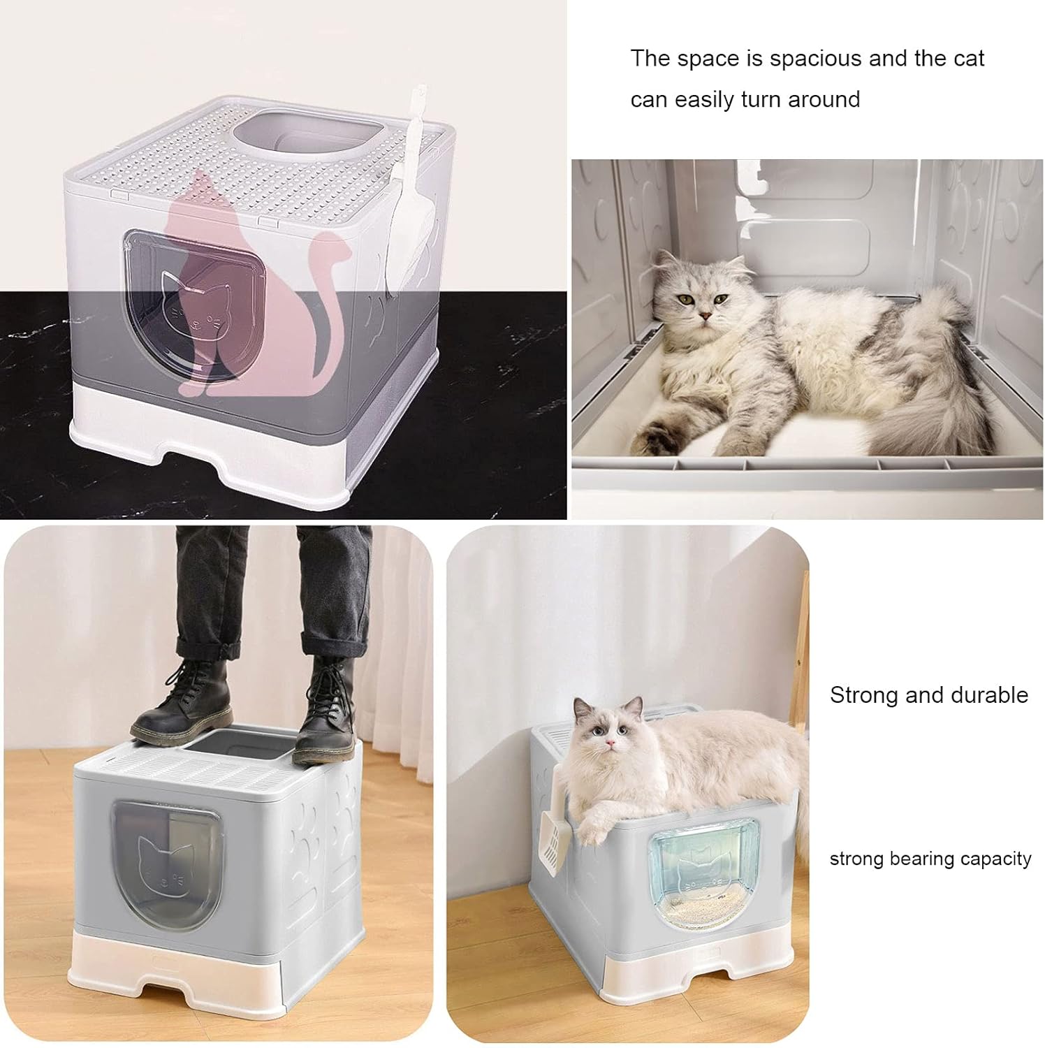 kathson Caja de arena grande plegable para gatos con tapa, orinal cerrado para gatos con cajón de entrada superior, suministros de inodoro para