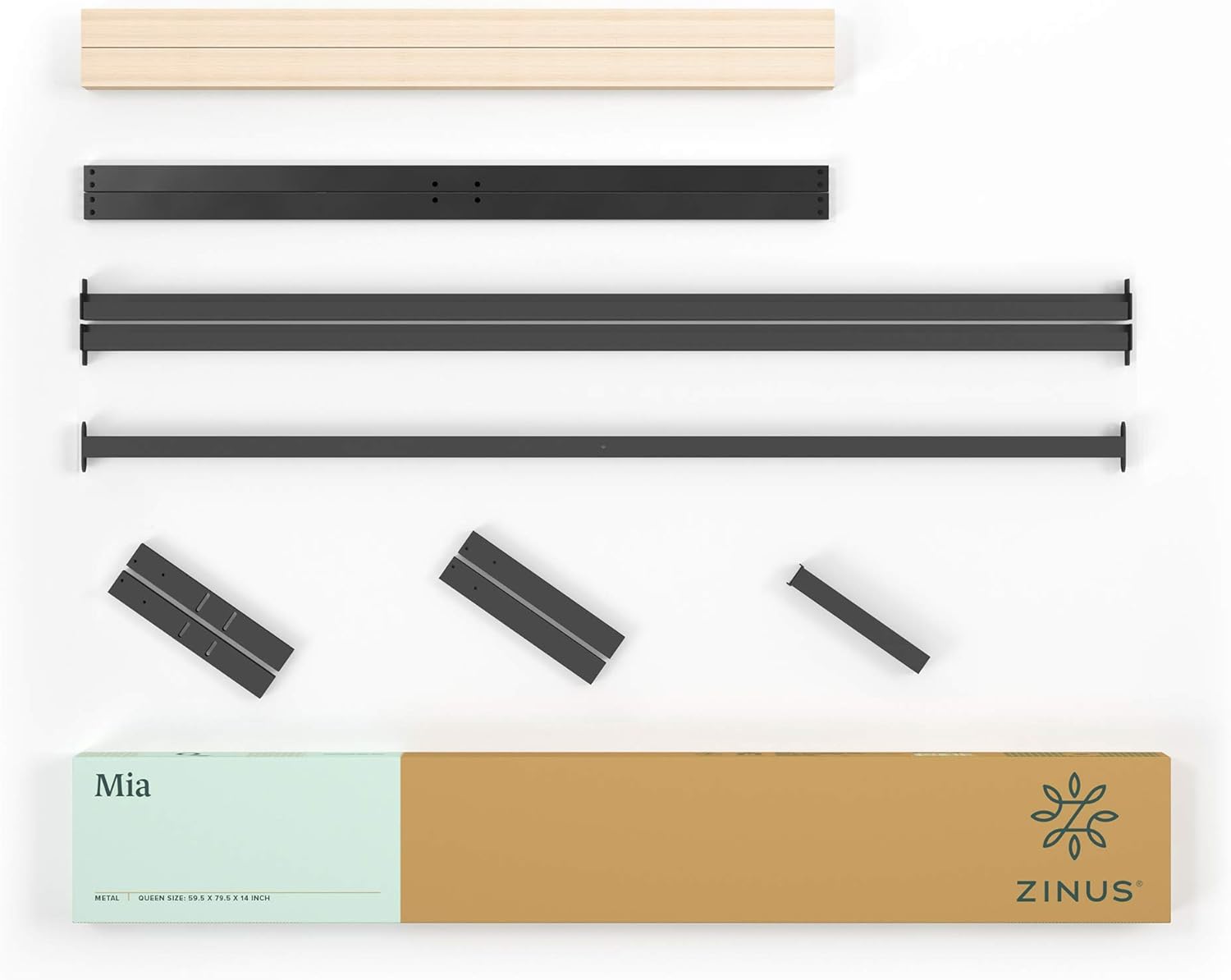 ZINUS Mia – Base de cama de plataforma de metal  Soporte de listones de madera  No necesita somier  Fácil de montar  Color negro, tamaño King