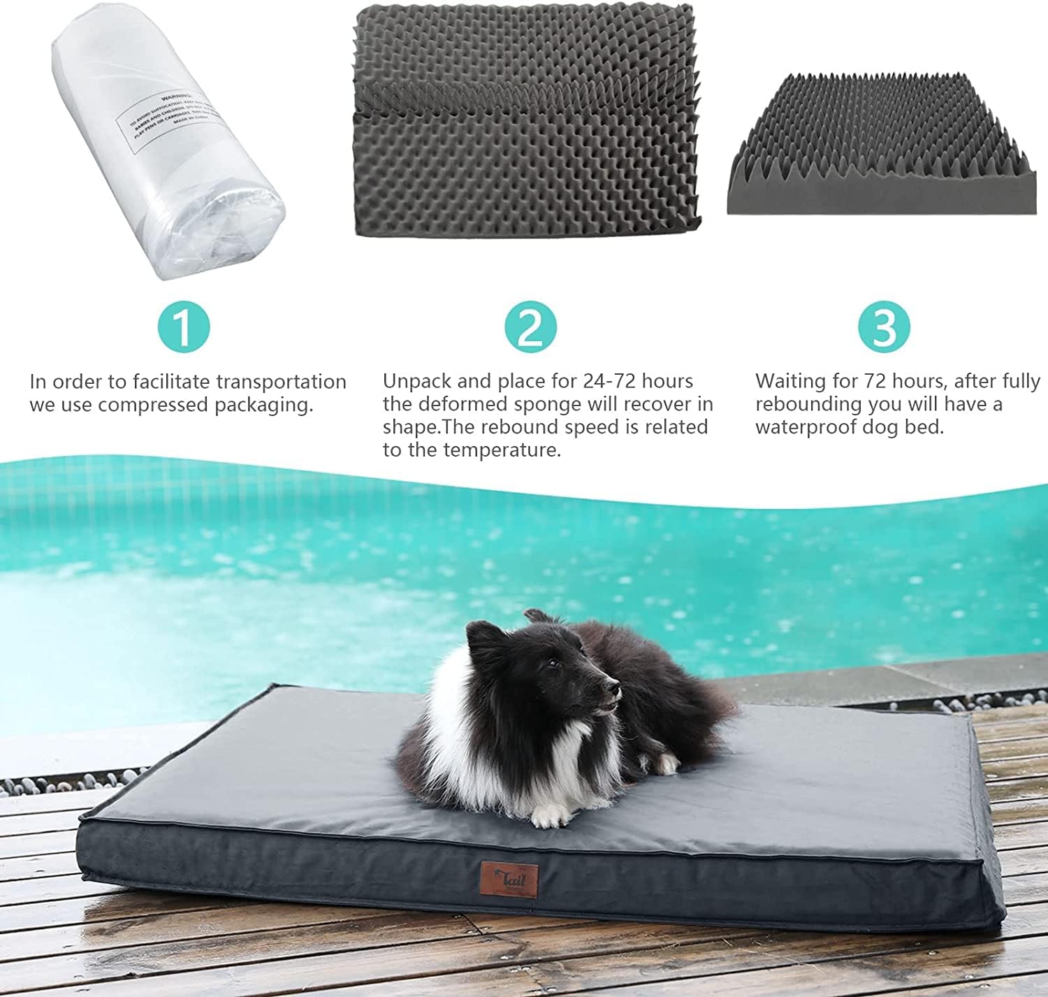 Tail Stories Cama para perros para todo tipo de clima, cama impermeable para perros grandes, cama ortopédica de espuma de huevo para mascotas con