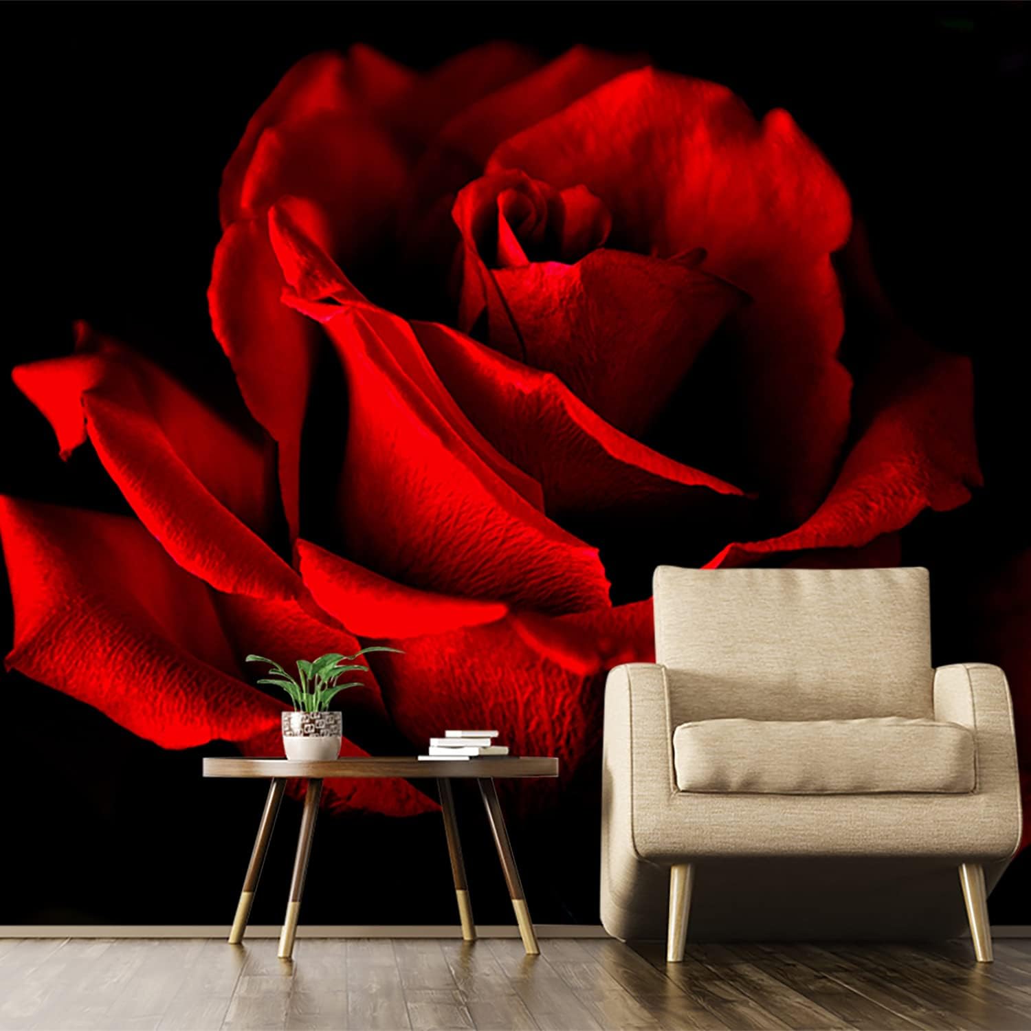 Papel tapiz negro pintado a mano con visión 3D, flores, rosa, dormitorio, plantas grandes, paisaje, sala de estar, fondo de televisión, pinturas de