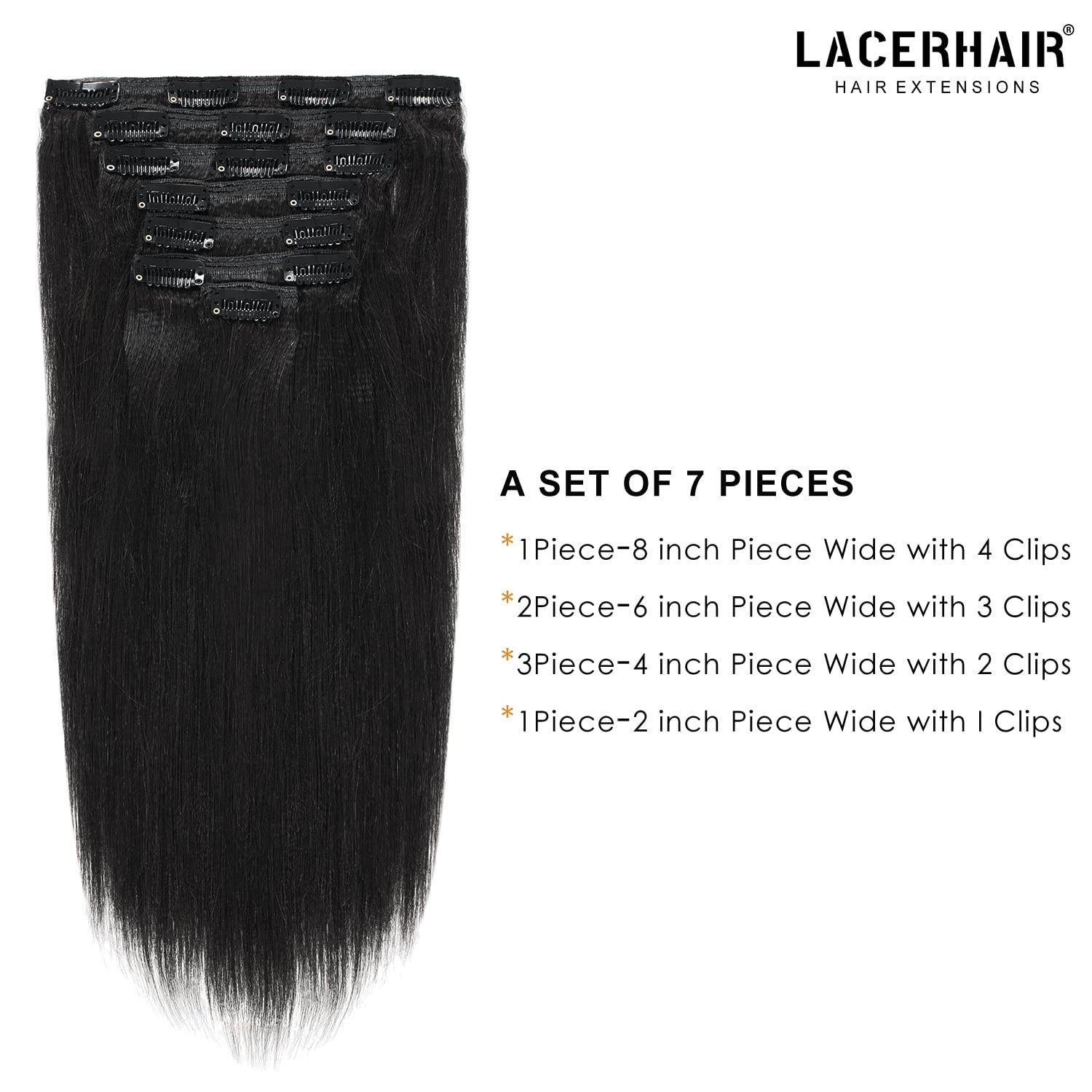 Lacer Extensiones de cabello lacio Yaki grueso de 12 pulgadas, extensiones de cabello humano virgen real negro natural para cabello relajado