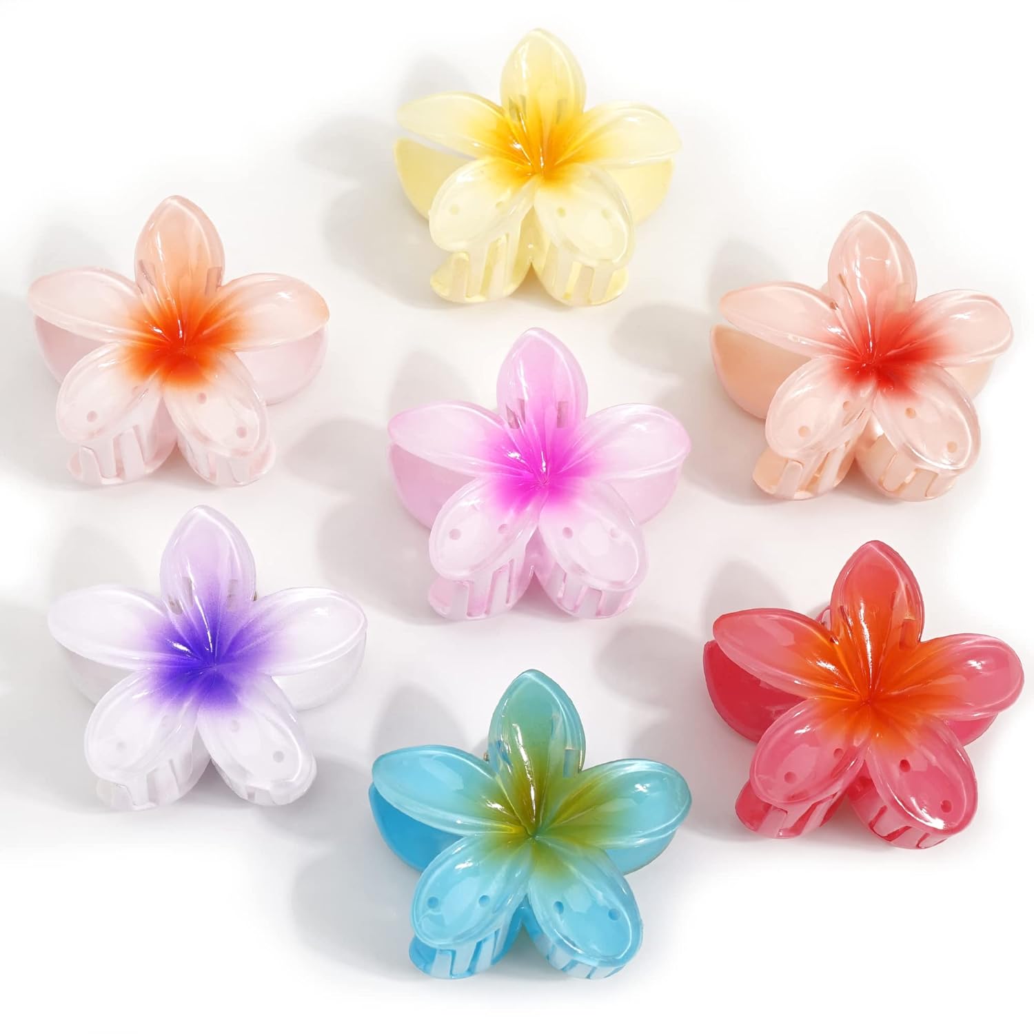 7 pinzas hawaianas para cabello grueso, pinzas de flores grandes para plumeria, pinzas de hibisco, accesorios para el cabello para mujeres