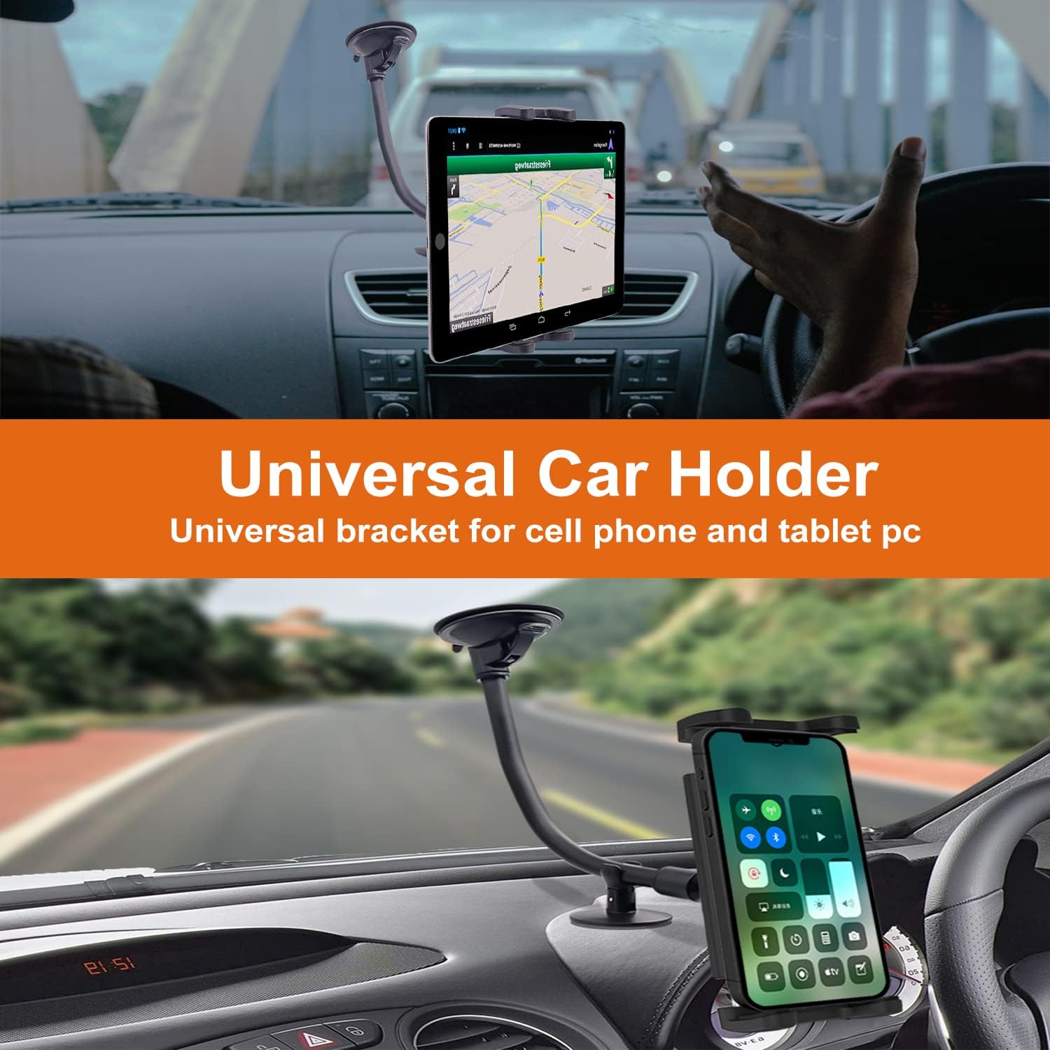 Soporte para tablet de parabrisas de camionetaautomóvil para iPad y teléfono de 4 a 13 pulgadas, soporte para tablet con brazo largo de cuello de